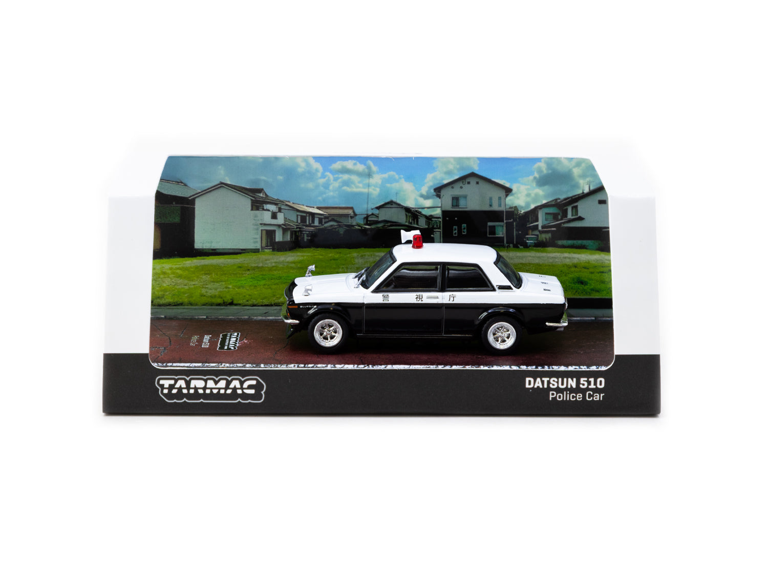 Tarmac Works 1/64 Scale Datsun 510 Police Car Diecast Model - ROAD64 Collection | Perfect for Collectors, Display, and Toy Car Racing Scenes