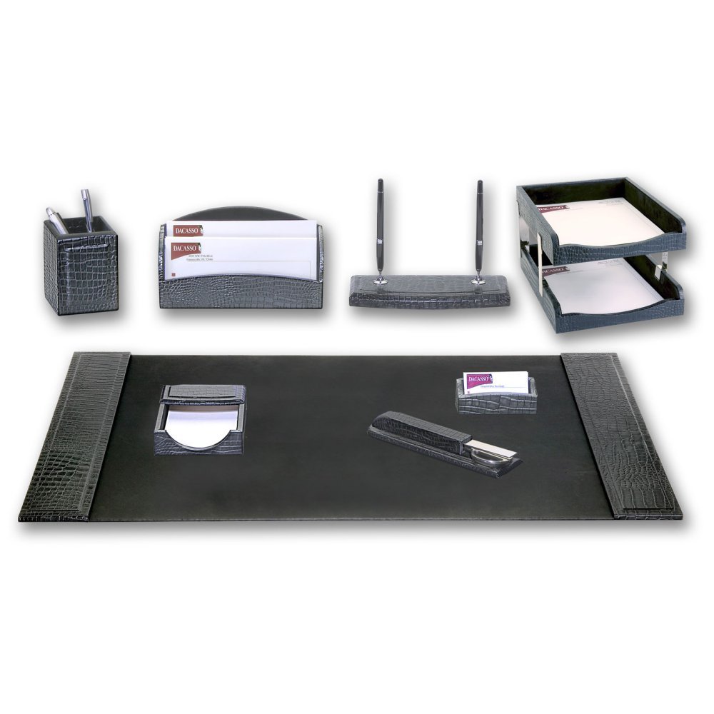 Dacasso D2220 Crocodile Embossed 10-Piece Leather Desk Set - Includes Pen Holder, Business Card Case & More for Office Organization & Executive Gifts
