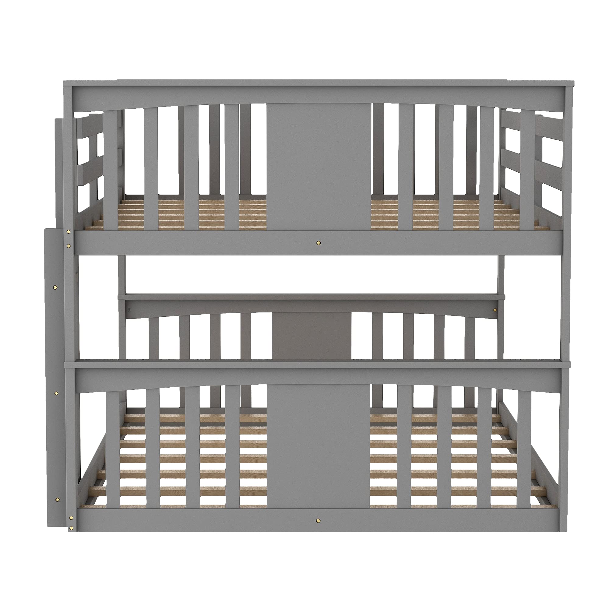 Full Over Full Wooden Bunk Bed for Kids & Toddlers with Built-in Ladder & Safety Guard Rails - Gray Twin Bunk Bed Frame for Boys Girls Bedroom, Dormitory, or Small Space Saving Kids Room Furniture