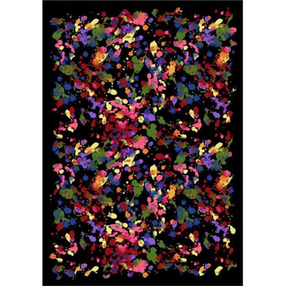 Joy Carpets Kaleidoscope Splatter Paint Whimsical Area Rugs - Colorful Non-Slip Kids Room Rug for Playroom, Bedroom & Nursery Decor