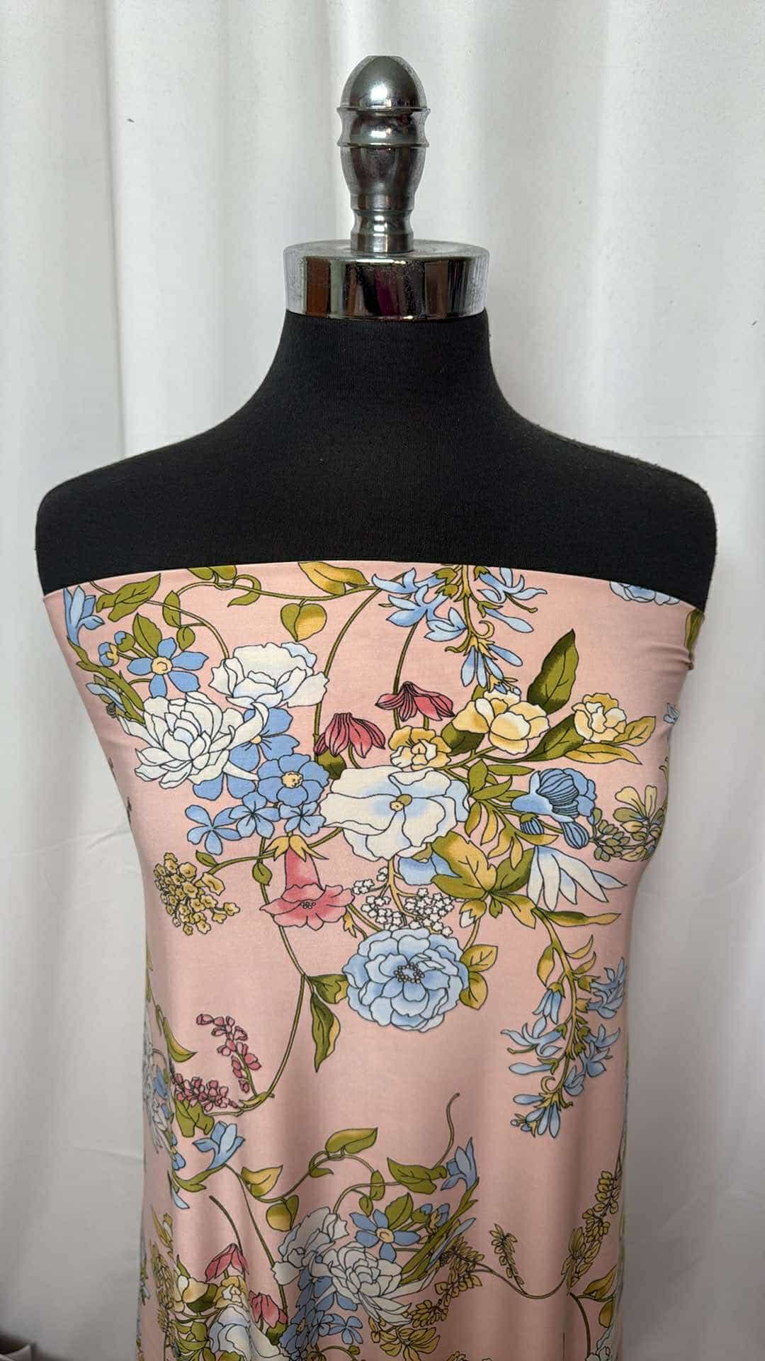 Pink Floral Print Single Brushed Poly Spandex Fabric - 3 Yard Cut - Perfect for DIY Dresses, Skirts & Home Decor Projects