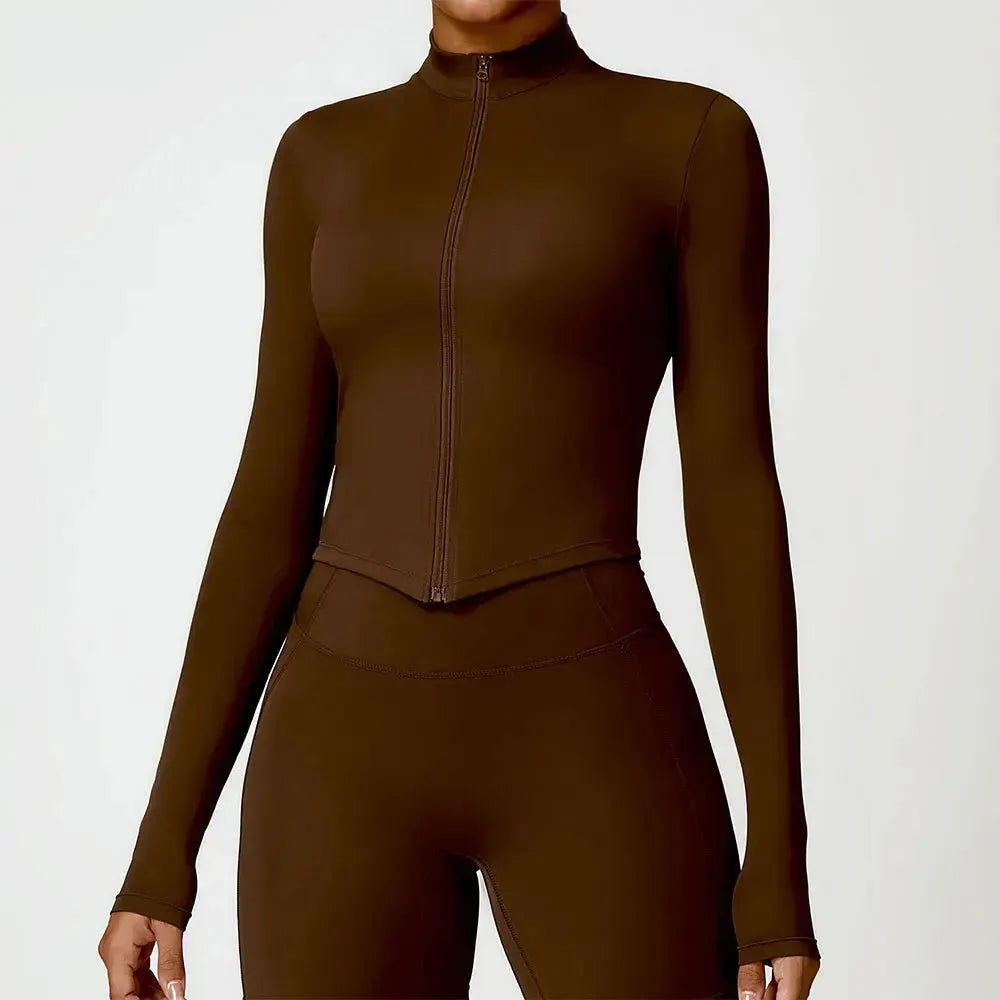 Women's Long Sleeve Yoga Top - Breathable Workout Shirt with Zipper Jacket for Gym, Running & Cycling | Push Up Sportswear for Women | Perfect for Yoga, Fitness Training & Outdoor Activities