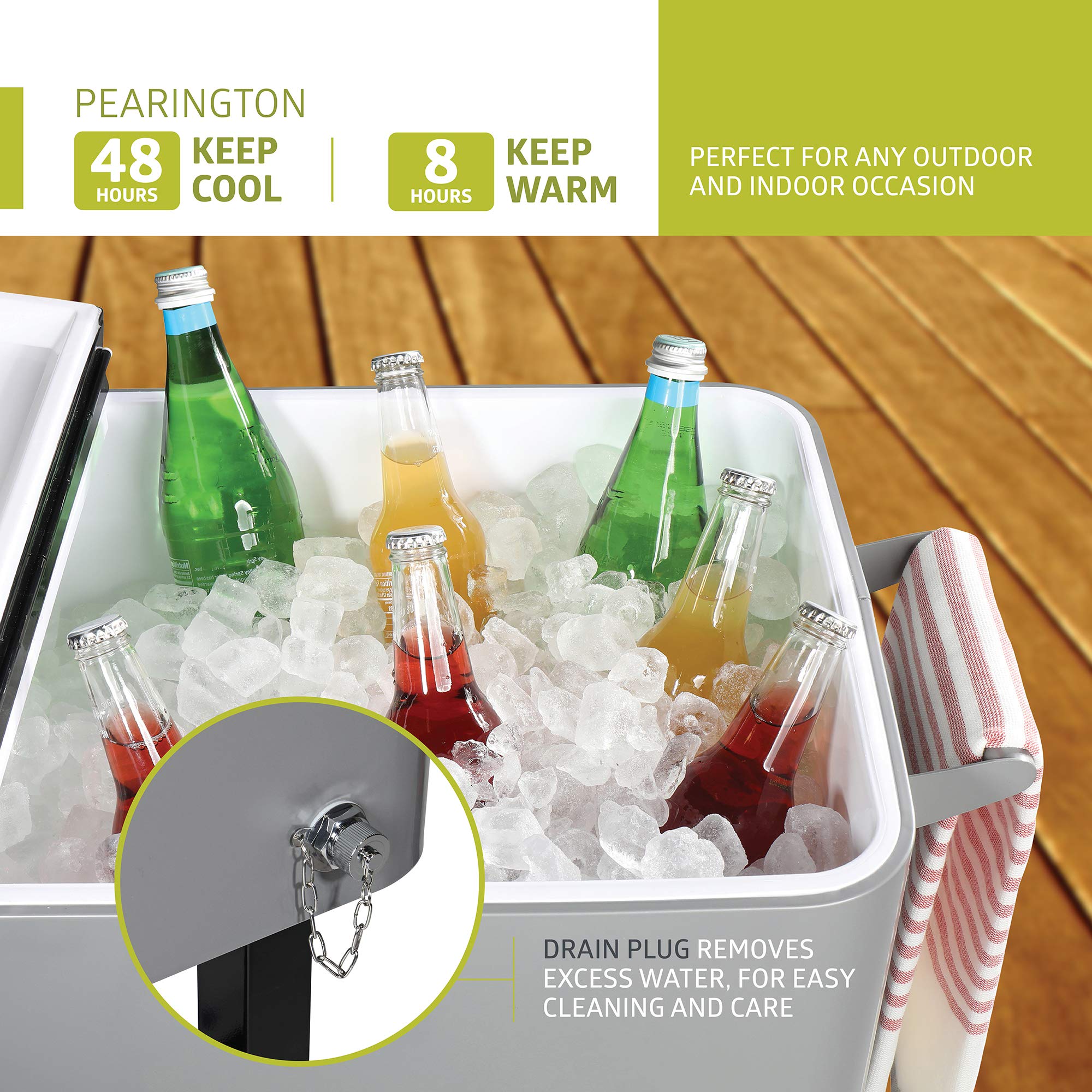 Pearington 80 Quart Rolling Cooler with Wheels - Portable Outdoor Party Cooler Cart with Shelf, Built-in Bottle Opener - Perfect for Camping, Beach Trips, Tailgating & Backyard BBQs (Grey)
