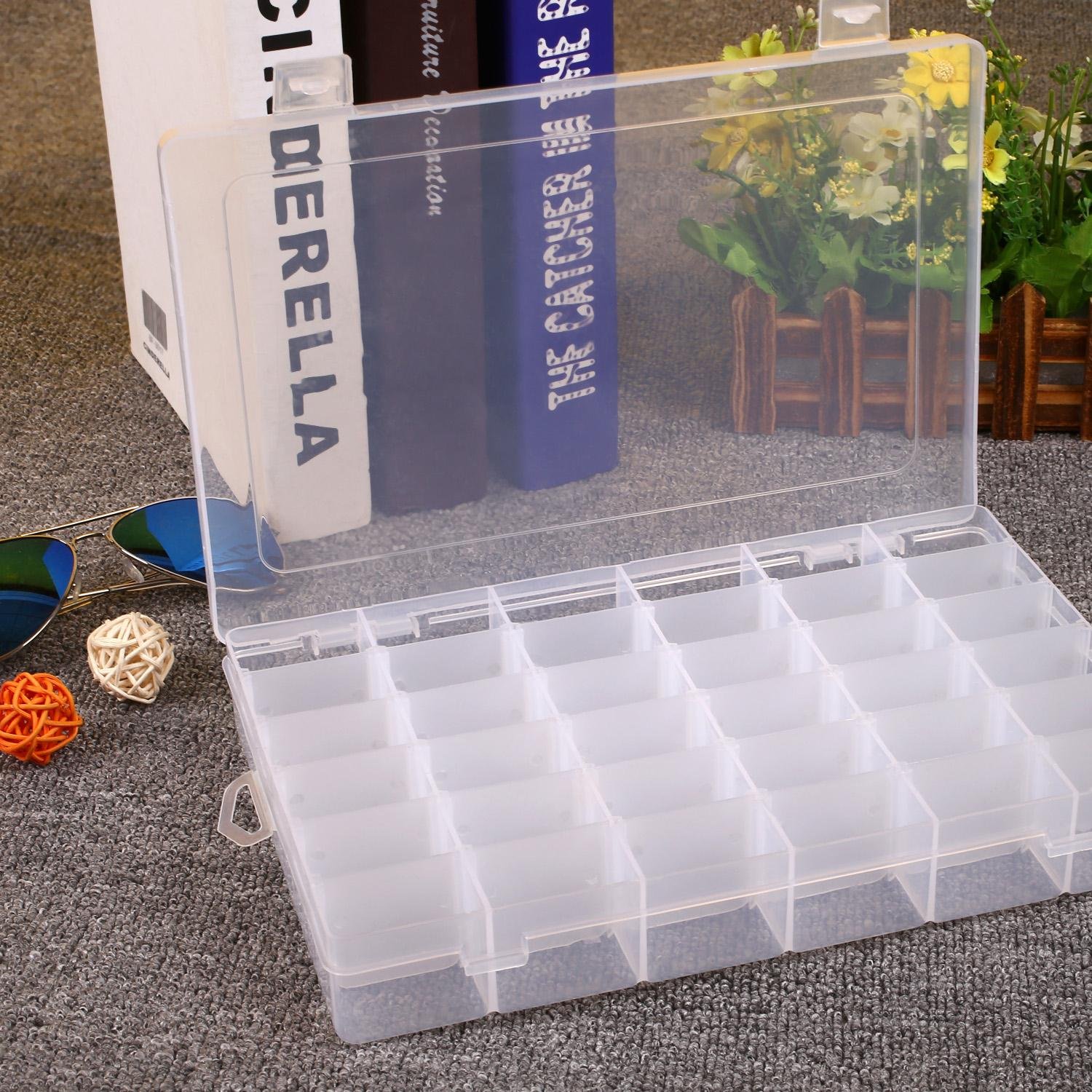 Eutuxia 36 Compartments Clear Plastic Jewelry Organizer Box - Adjustable Dividers Hard Storage Case for Earrings, Rings, Necklaces - Perfect for Travel, Home & Retail Display