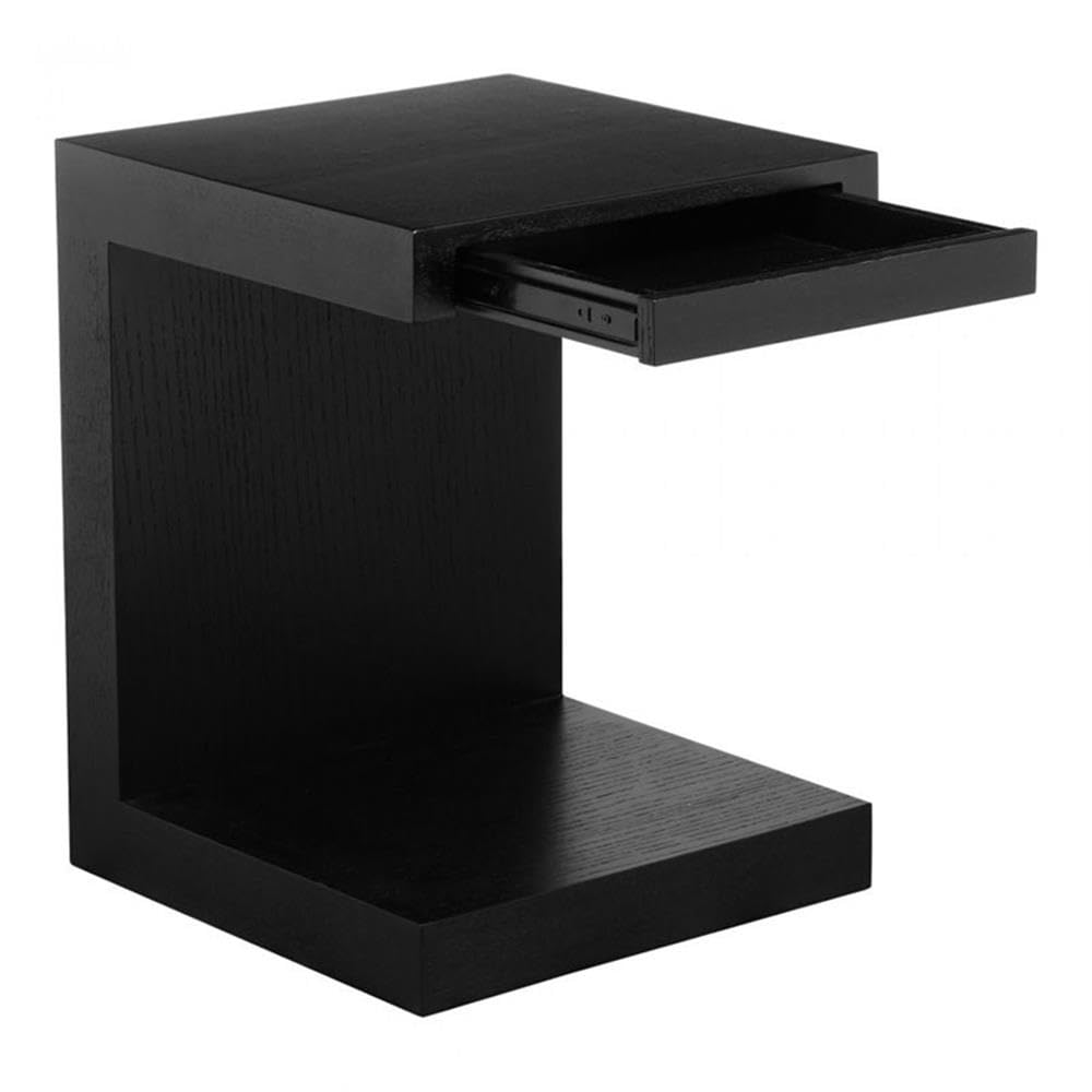 MAKLAINE Modern Rectangle Wood Side Table with Single Drawer - Black Oak Finish | Perfect for Living Room, Bedroom & Office Nightstand