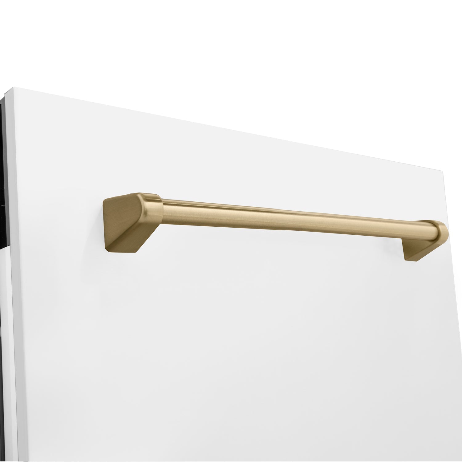ZLINE Autograph Edition 24 Inch 3rd Rack Top Control Tall Tub Dishwasher - White Matte Finish with Champagne Bronze Handle, 51dBA Quiet Operation (DWVZ WM 24 CB) - Perfect for Modern Kitchens and Open Concept Homes