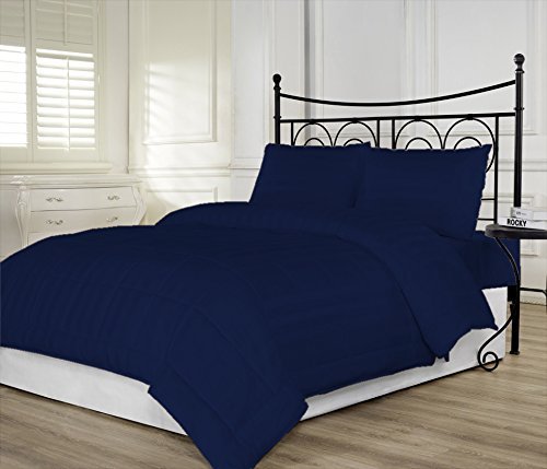 Premium 650 Thread Count Egyptian Cotton Comforter - Twin XL (64 x 86 Inches) - Royal Blue Stripe - 100 GSM Microfiber Fill - Box Stitch Design - Soft & Breathable Bedding for Dorm Rooms, Guest Beds & Luxury Hotels