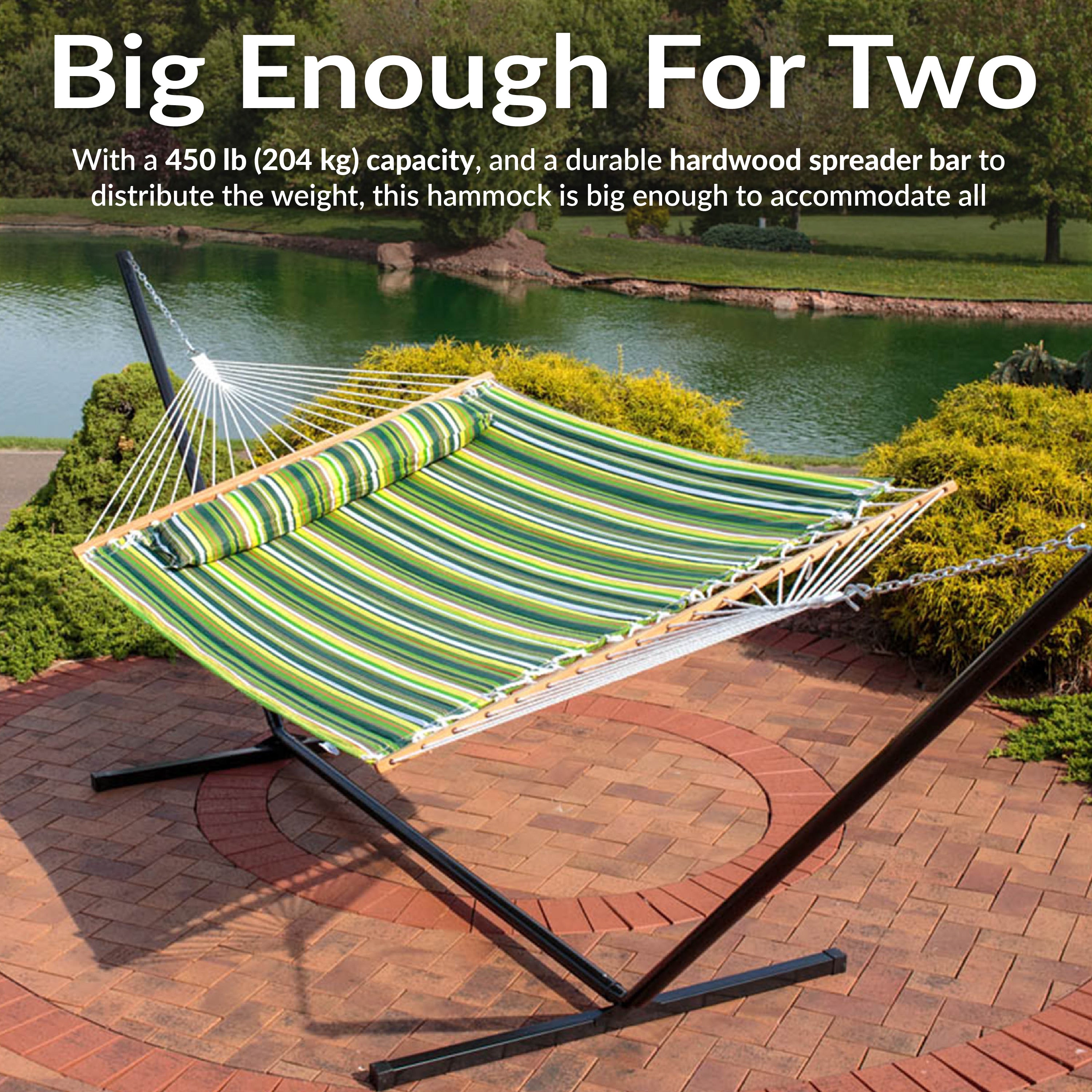 Sunnydaze 2 Person Quilted Fabric Double Hammock with Pillow - Portable Outdoor Hammock for Backyard, Camping & Beach Relaxation