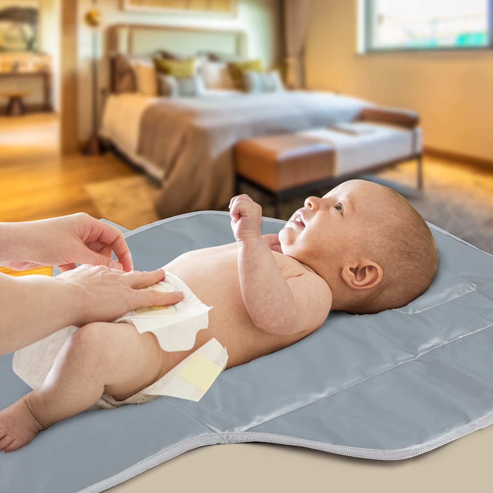 Portable Waterproof Baby Changing Pad - Compact Foldable Travel Diaper Changing Mat with Built-in Pillow - Lightweight Changing Station for On-the-Go Parents (Cute Elephant Design) - Perfect for Airplane, Car & Outdoor Diaper Changes