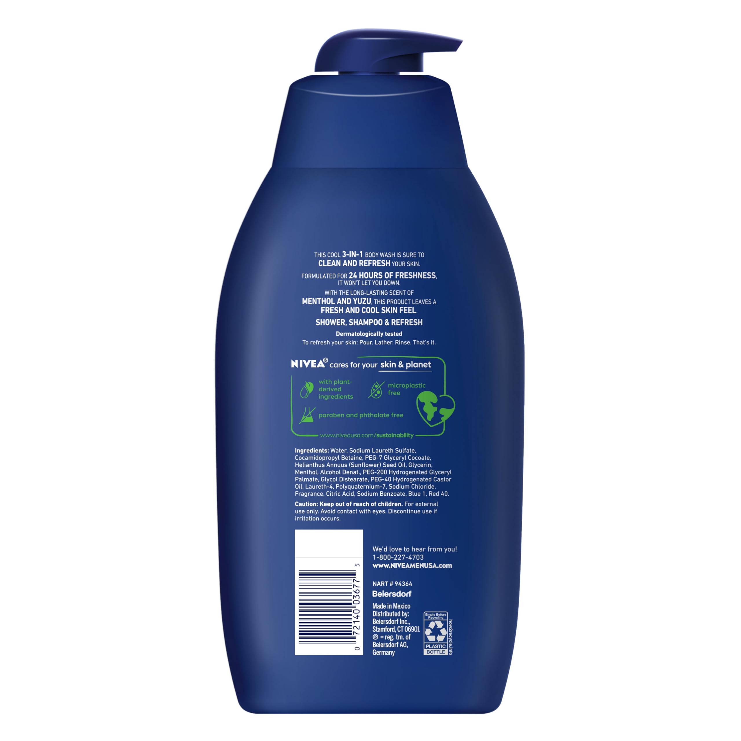 Nivea Men Cool Body Wash with Icy Menthol - Refreshing Shower Gel for Men, 30 Fl Oz Pump Bottle (Pack of 2) - Energizing Daily Shower & Post-Workout Cleansing