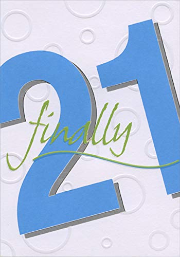 Finally 21 Blue & Silver 21st Birthday Card - Elegant Designer Greeting Card for Milestone Celebrations, Parties & Special Moments