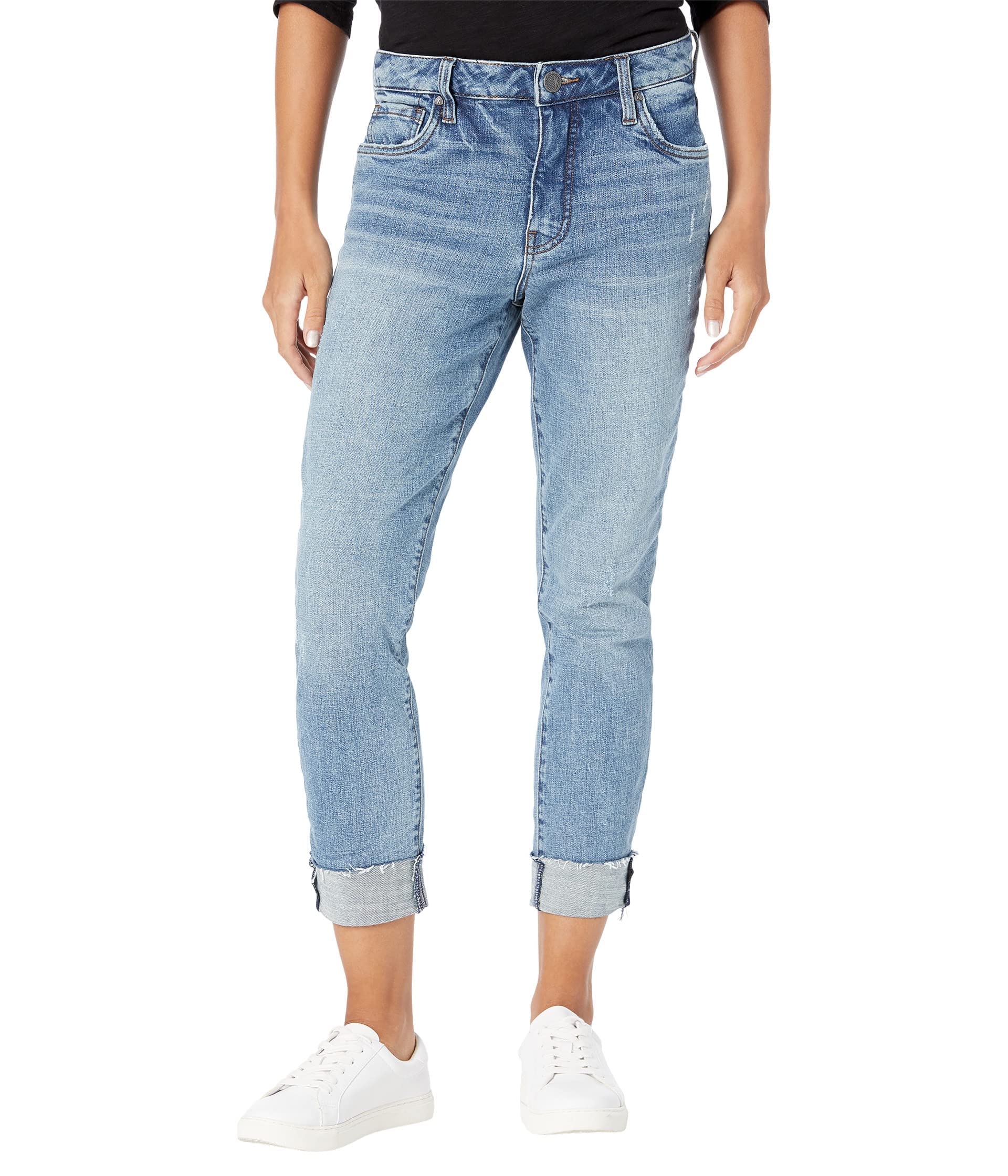 KUT from the Kloth Catherine Boyfriend Jeans - Women's High Waist Distressed Denim Pants for Casual Outfits & Street Style