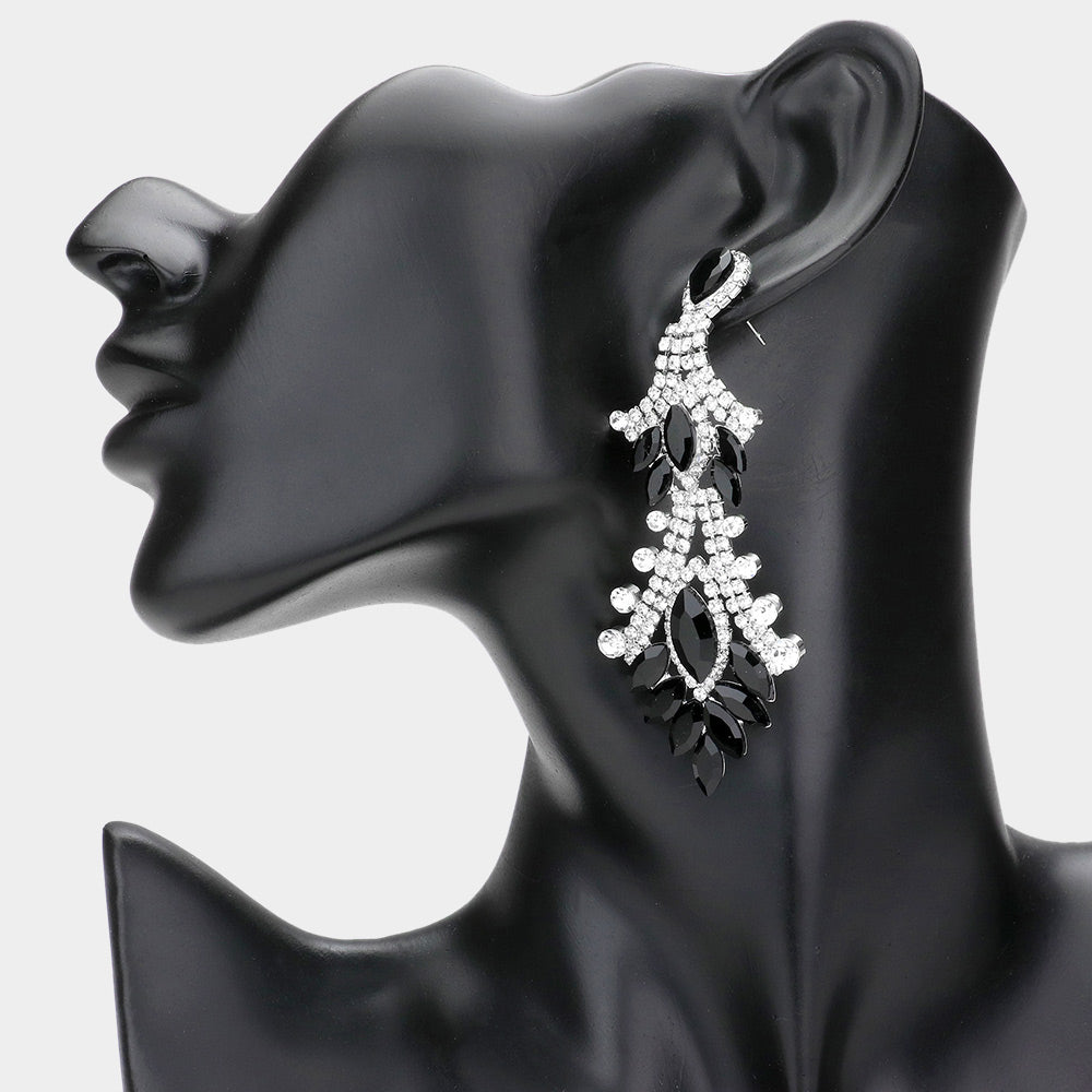 Elegant Black Marquise & Multi-Shape Stone Chandelier Earrings | Long Dangle Drop Earrings for Women | Perfect for Parties, Weddings & Evening Events | 602558