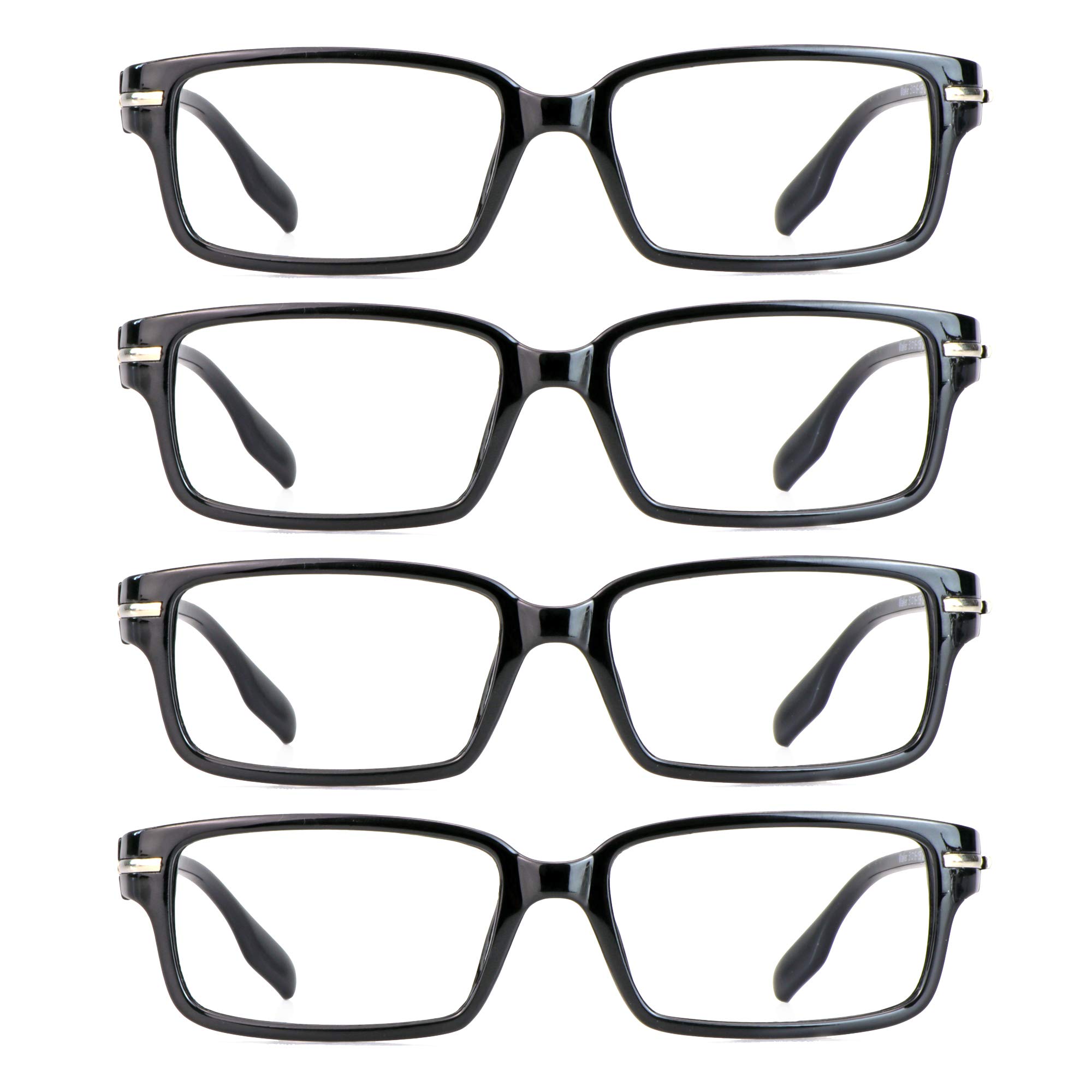 4 Pairs Blue Light Blocking Reading Glasses for Women & Men - Anti Eyestrain Computer Glasses with Fashion Rectangle Frames - Perfect for Office Work, Gaming & Screen Time