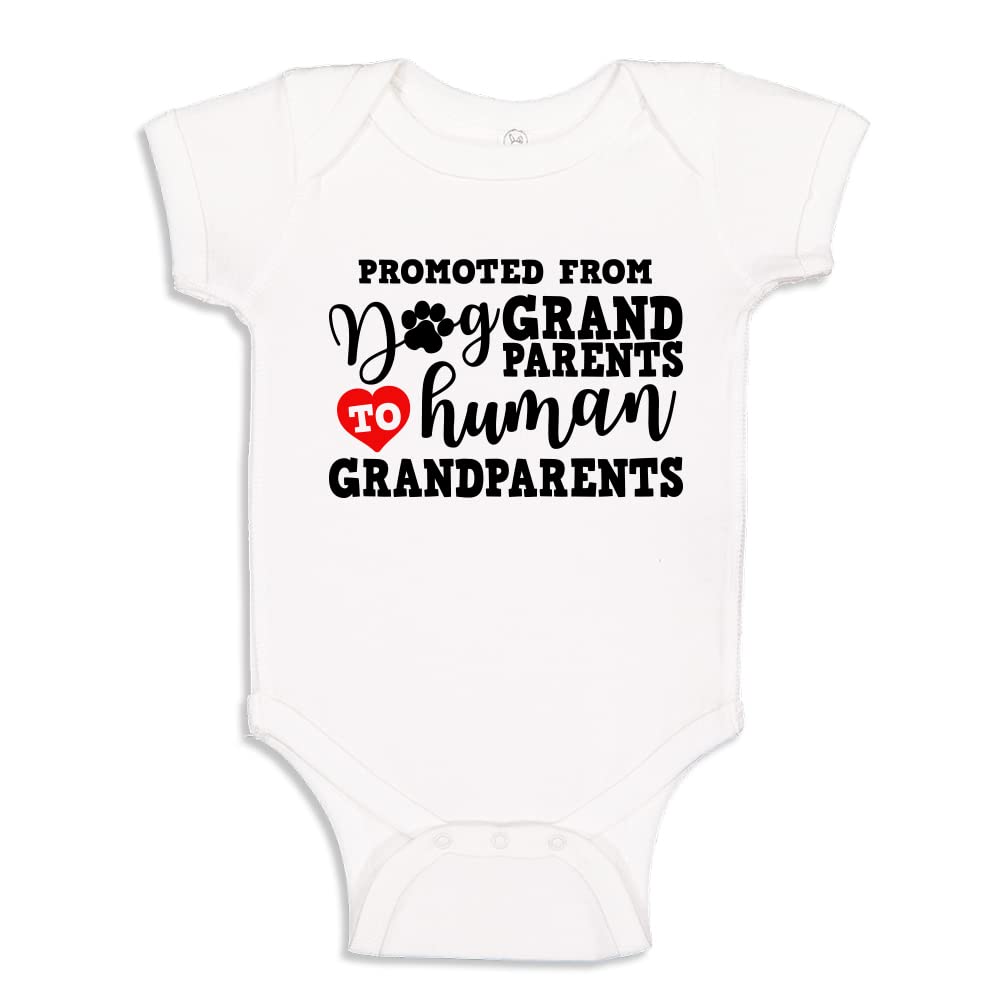 Funny Pregnancy Announcement Baby Bodysuit - 'Promoted from Dog Grandparents to Human Grandparents' Onesie for Gender Reveal & Newborn Photo Shoots