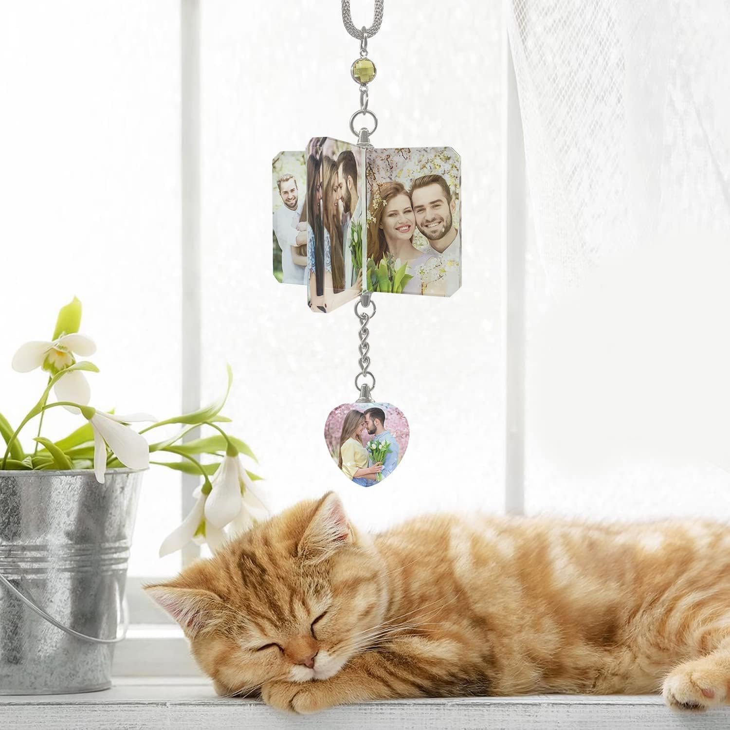 Custom Photo Car Pendant Crystal Windmill Charm - 5PCS Rear View Mirror Hanging Ornaments for Cars - Personalized Car Accessories for Gifts, Decor, and Safe Driving