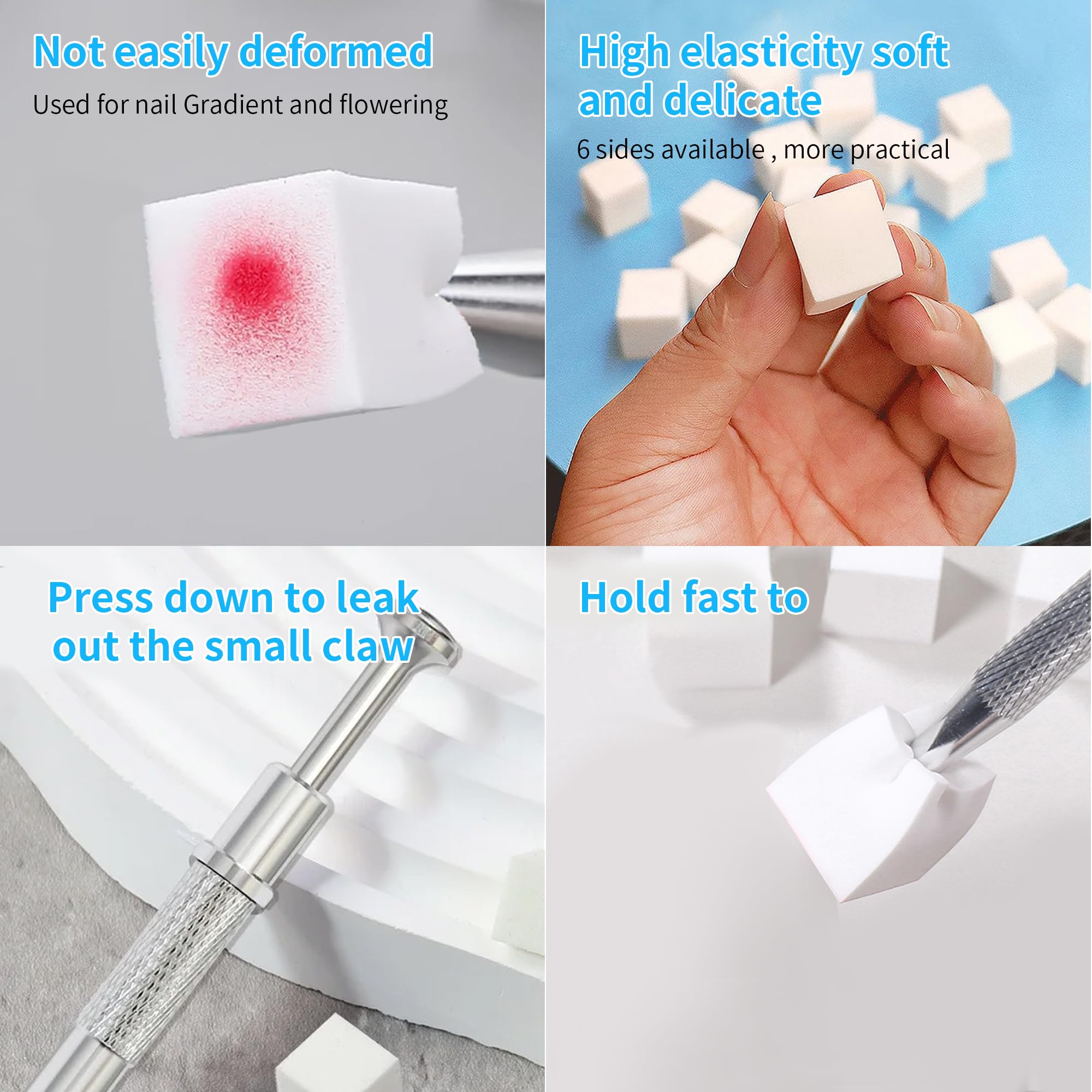 200 Pcs Ombre Nail Sponges with 4-Claw Metal Grabber - Professional Gradient & Flowering Nail Art Sponge Brushes for Manicure (White, 200 Pieces) - Perfect for Salon, Home DIY Nail Designs & French Ombre Effects
