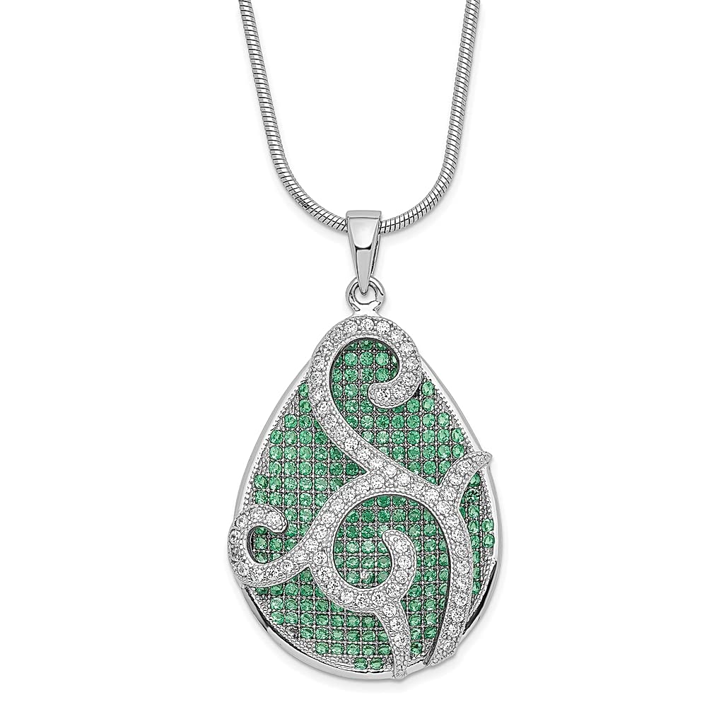 925 Sterling Silver Green Cubic Zirconia Teardrop Pendant Necklace - 2 Inch Elegant Fine Jewelry for Women | Perfect Gift for Her, Birthday, Anniversary & Special Occasions | Dainty Everyday Wear & Formal Events Accessory