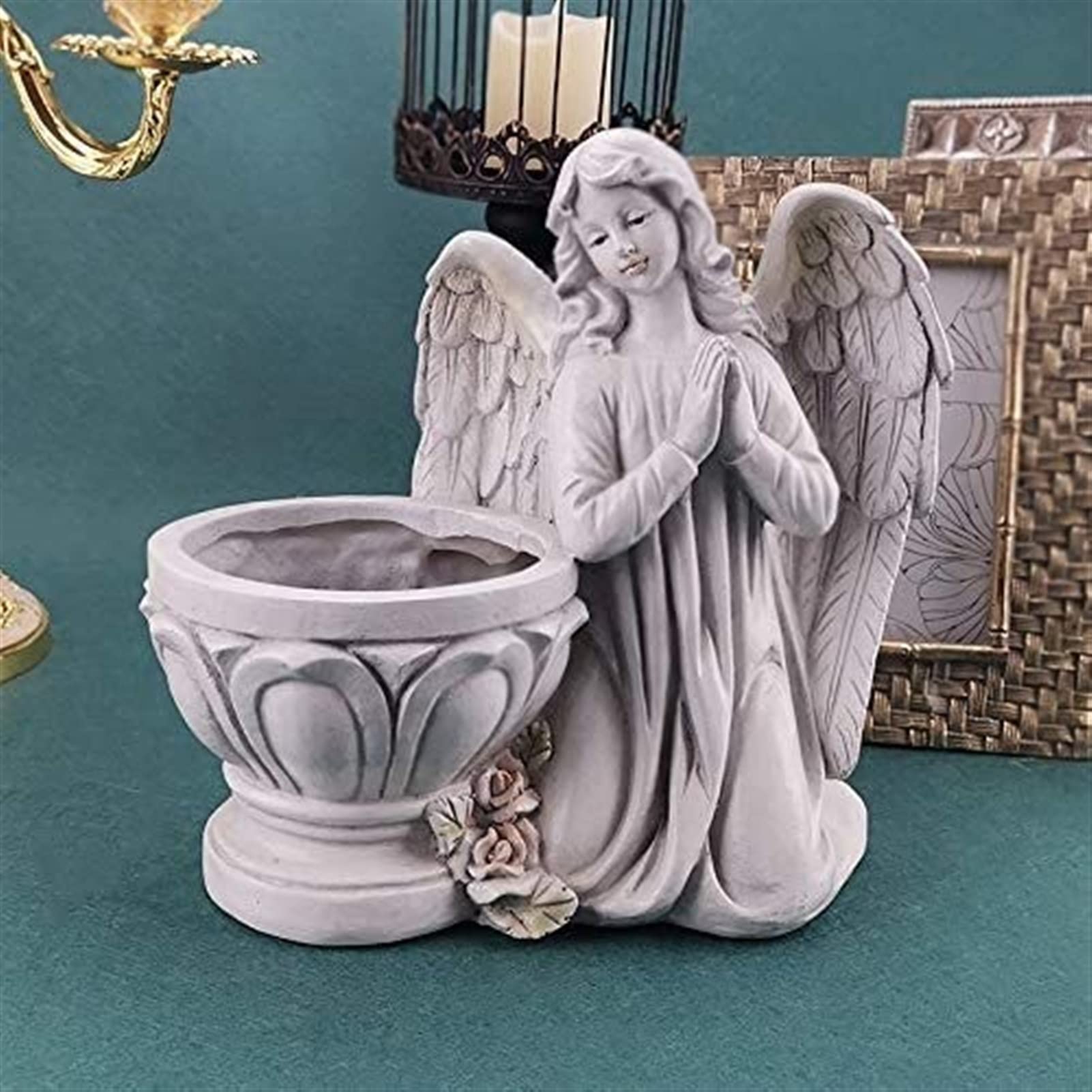LENENEO Resin Succulent Flower Pot Holder - Outdoor Garden Ornament for Patio, Lawn & Yard Decor - Creative Indoor/Outdoor Plant Statue - Perfect Gift for Courtyard, Porch & Home Décor (Right Angel Flower Pot) - Ideal for Succulent Arrangements & Garden Accents