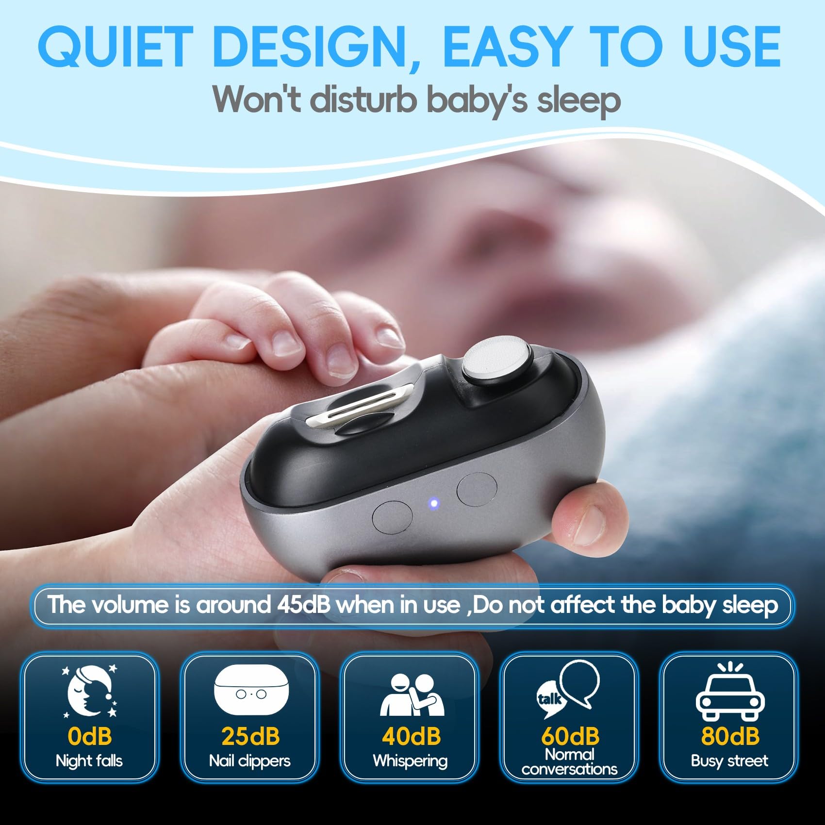 Electric Nail Clipper - 3 in 1 USB Rechargeable Nail Trimmer & Polisher with LED Light & Storage Case, 2 Speed Settings for Baby, Kids, Adults & Seniors (Frosted Black) - Perfect for Home, Travel & Salon Use