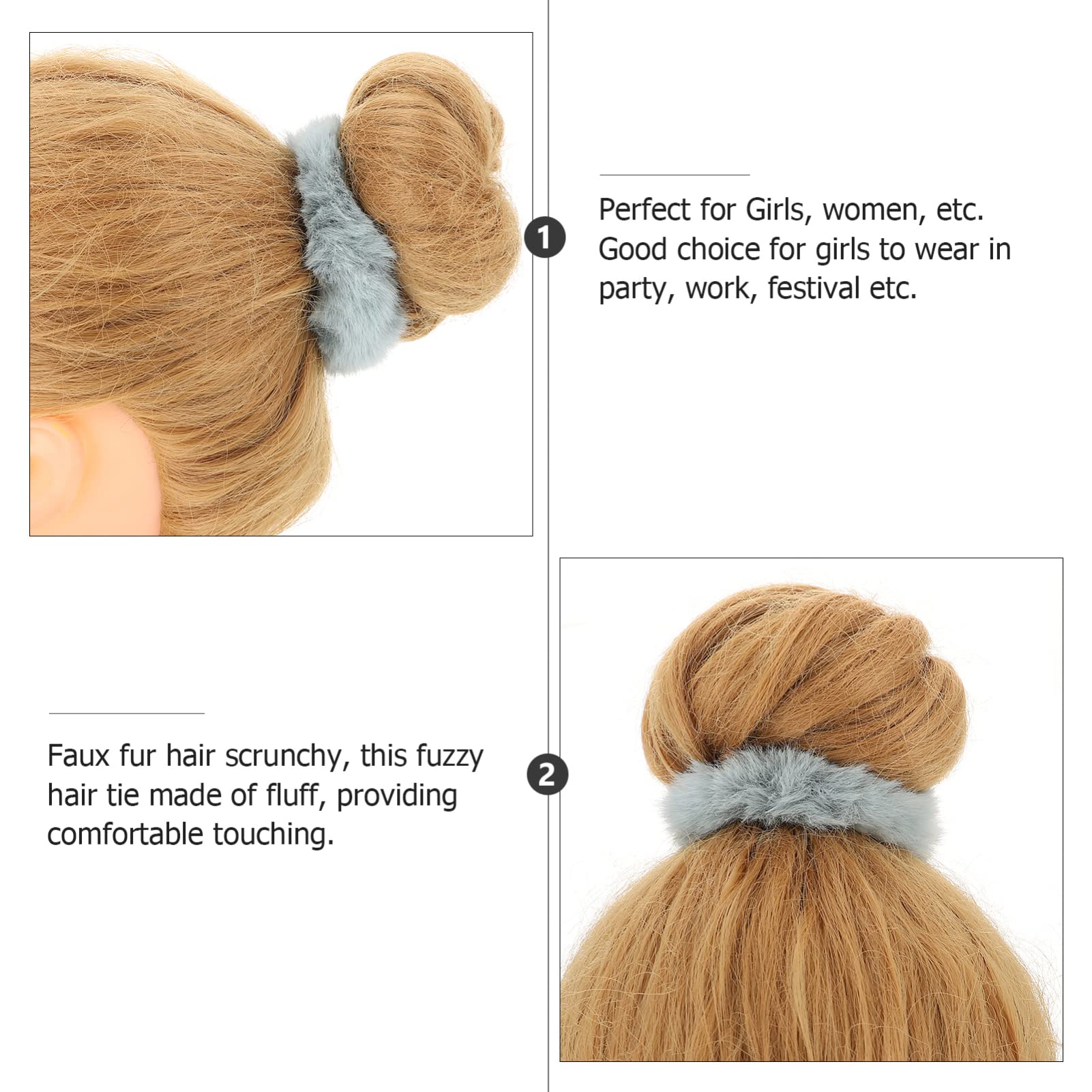 SOLUSTRE 2-Pack Plush Faux Fur Headbands for Women - Soft Fuzzy Hair Scrunchies, Elastic Hair Bands for Girls, Cute Fluffy Hair Accessories (Perfect for Winter, Parties, and Everyday Fashion)