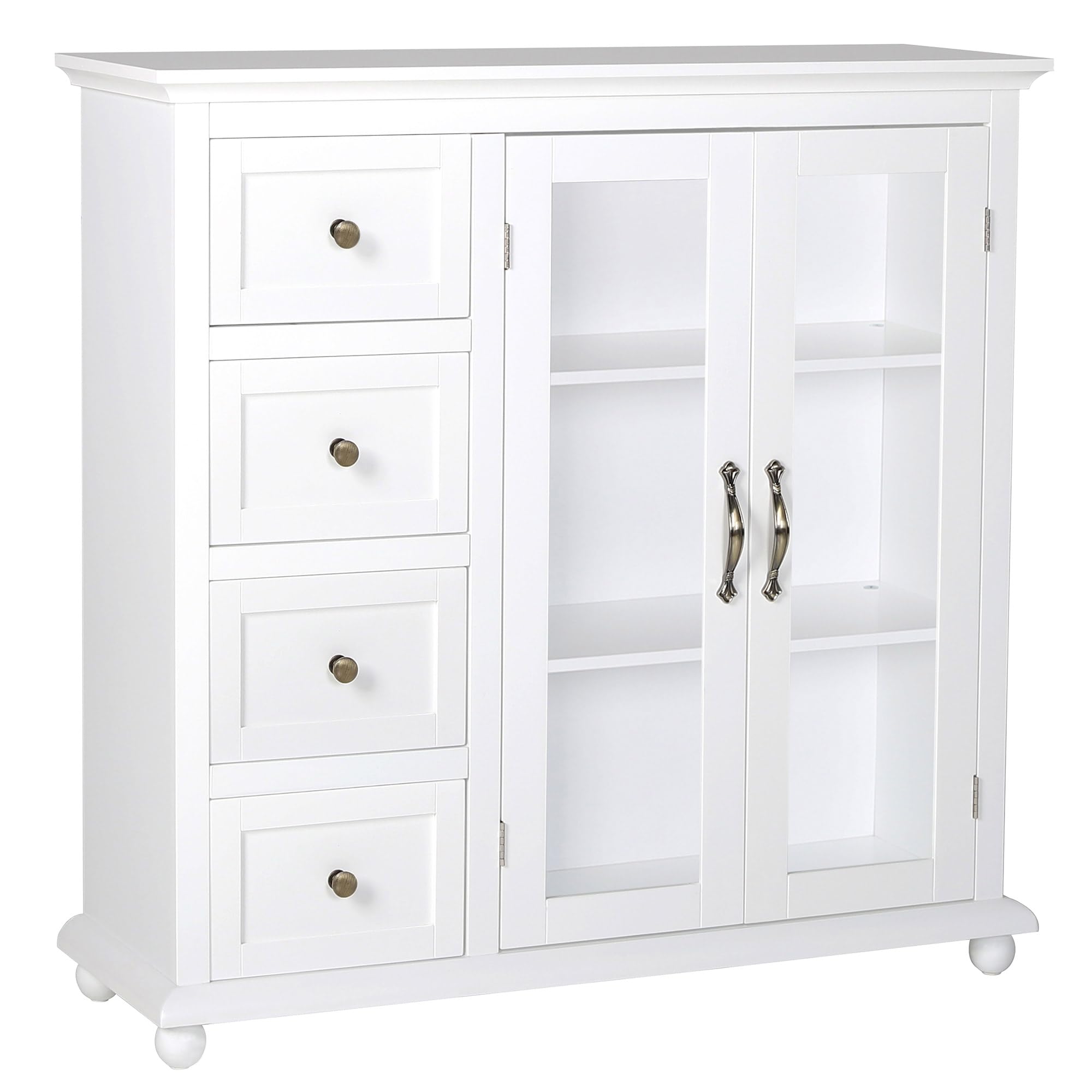 MUPATER Buffet Sideboard Storage Cabinet - 4 Drawers & 2 Glass Doors Console Table, Freestanding Entryway Buffet Server for Dining Room & Living Room - Perfect for Home Decor, Storage & Display - White