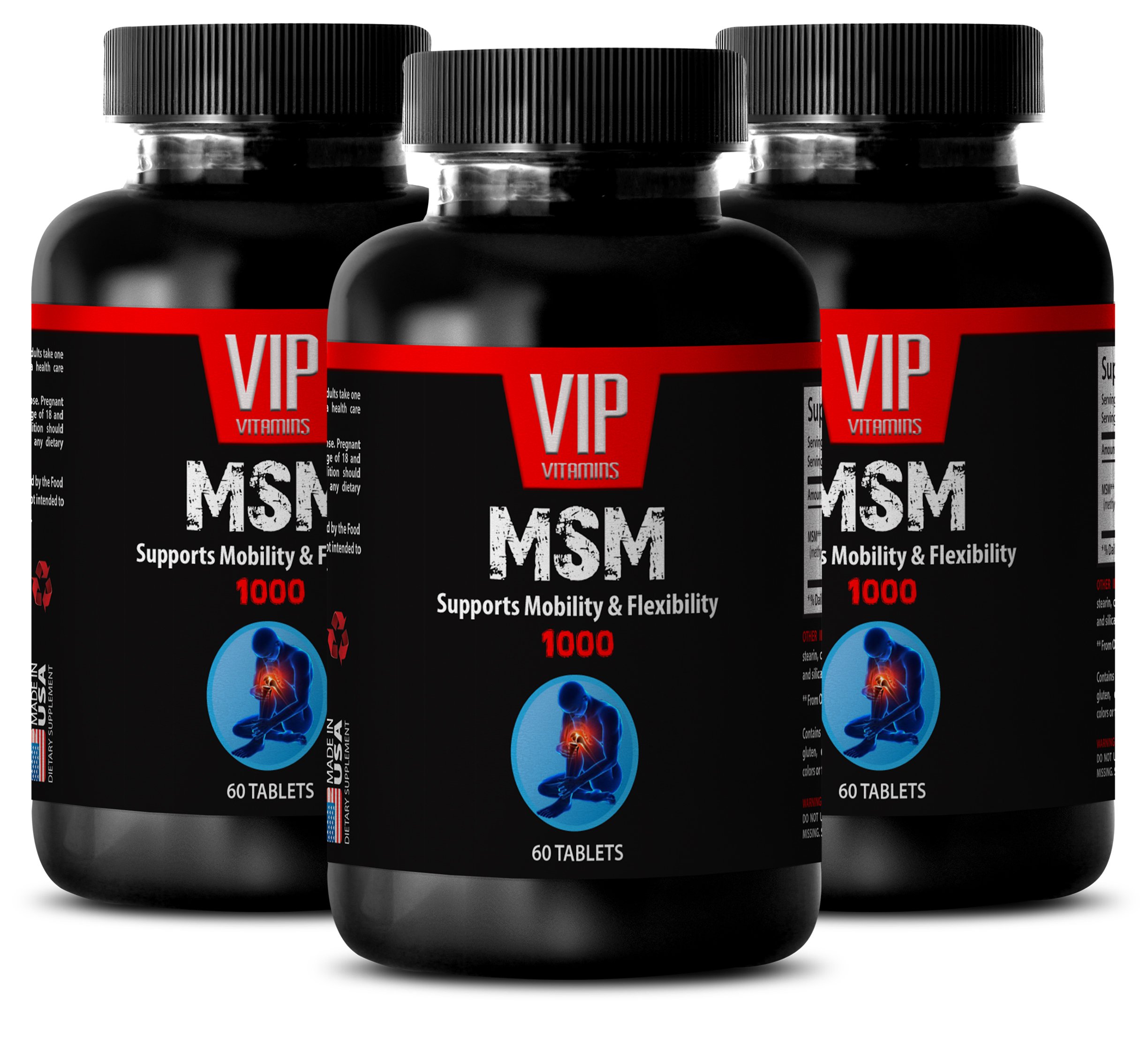Premium MSM 1000mg Joint Support Supplement for Men - 180 Tablets (3 Bottles) - Promotes Mobility & Flexibility - Made in USA - Ideal for Active Lifestyles, Workouts & Daily Joint Comfort