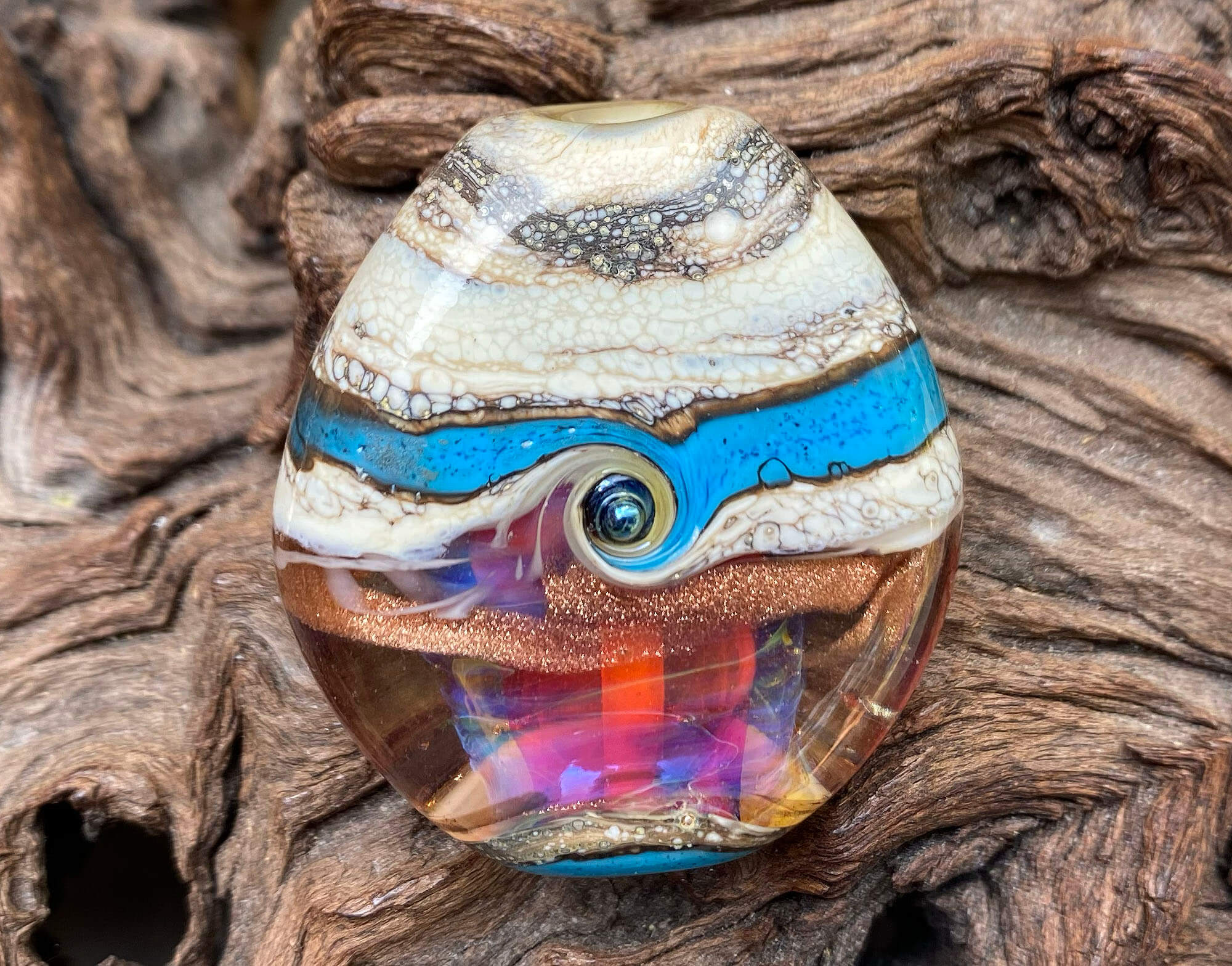 Handmade Turquoise Red Organic Lampwork Glass Focal Bead for Jewelry Making - Perfect for Necklaces, Bracelets, and DIY Craft Projects