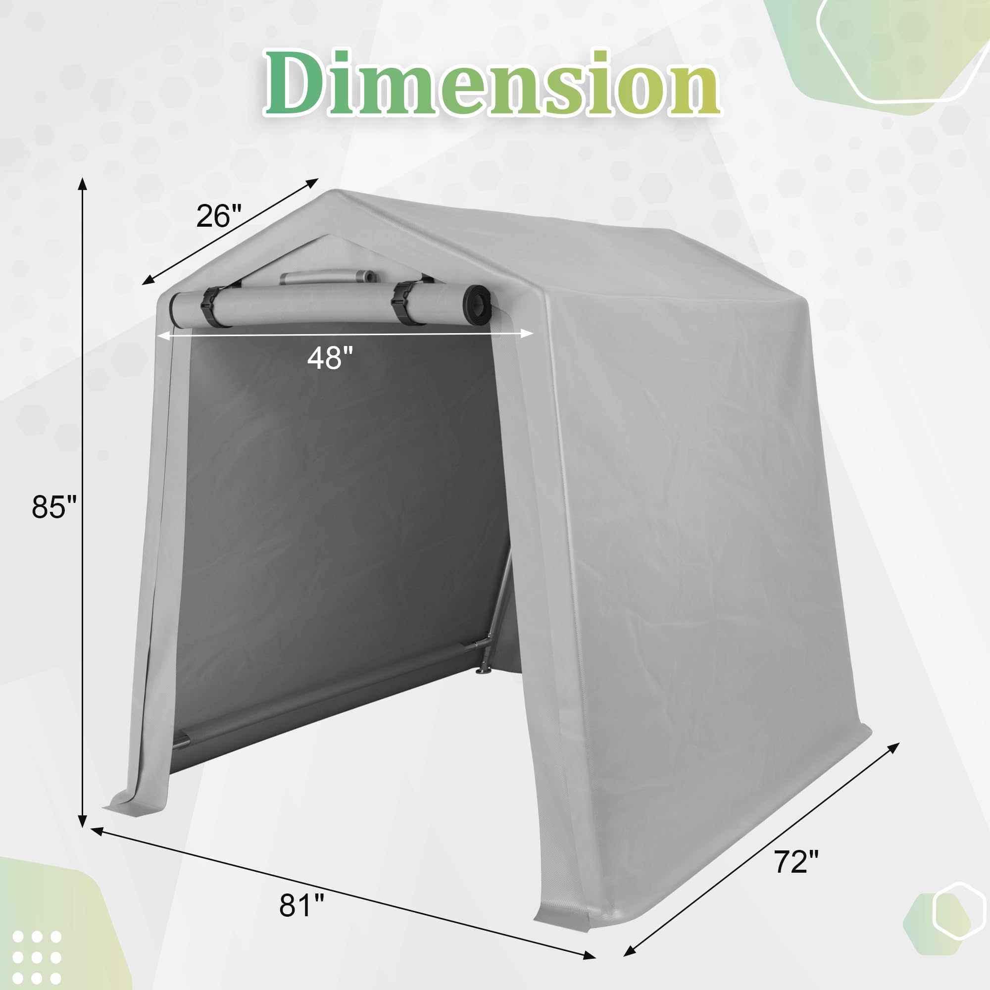 Greesum 6x6 ft Heavy Duty Waterproof Outdoor Storage Shed Canopy - Portable Shelter with Roll-up Zipper Door for Bike, Motorcycle, Garden Tools & Equipment - UV Resistant Gray Carport for Patio, Backyard & Camping Use