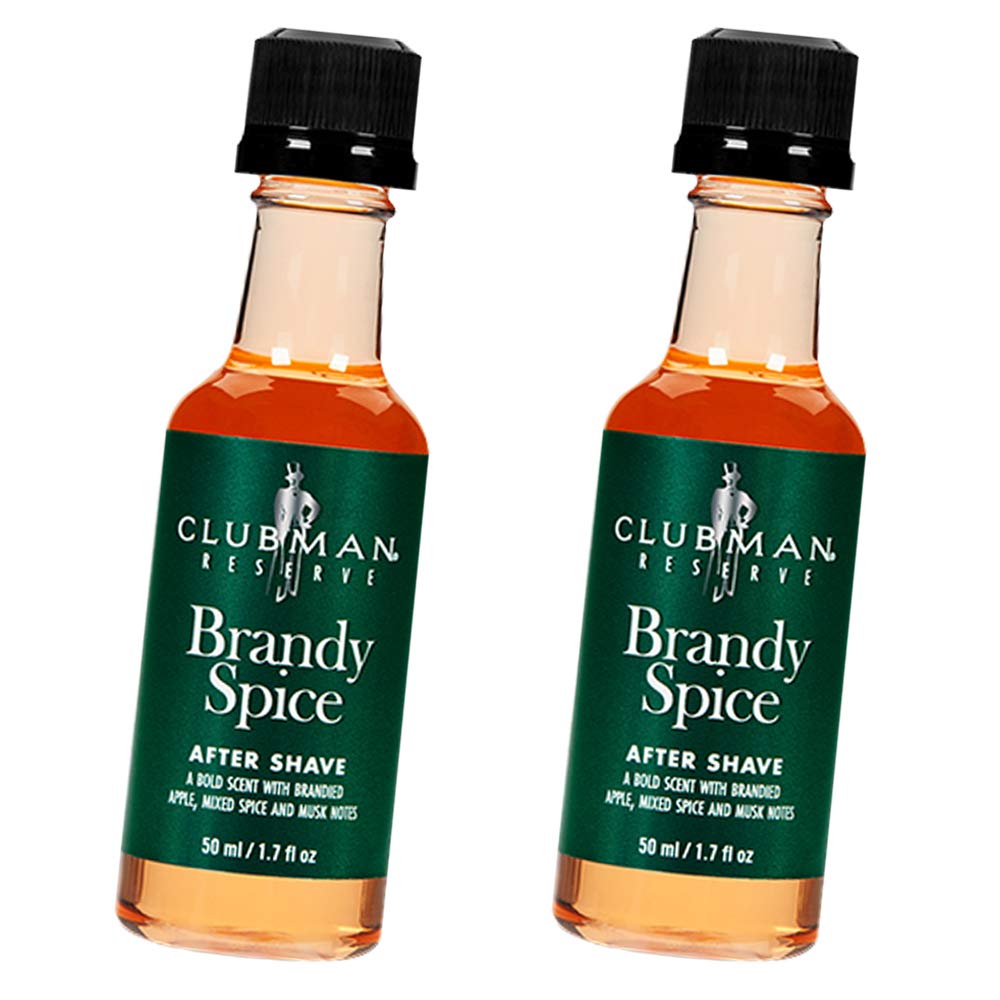 Clubman Reserve Brandy Spice After Shave Lotion 1.7 fl oz (2-Pack) - Soothing Post-Shave Care for Men, Classic Barbershop Scent - Perfect for Grooming Kits & Gift Sets