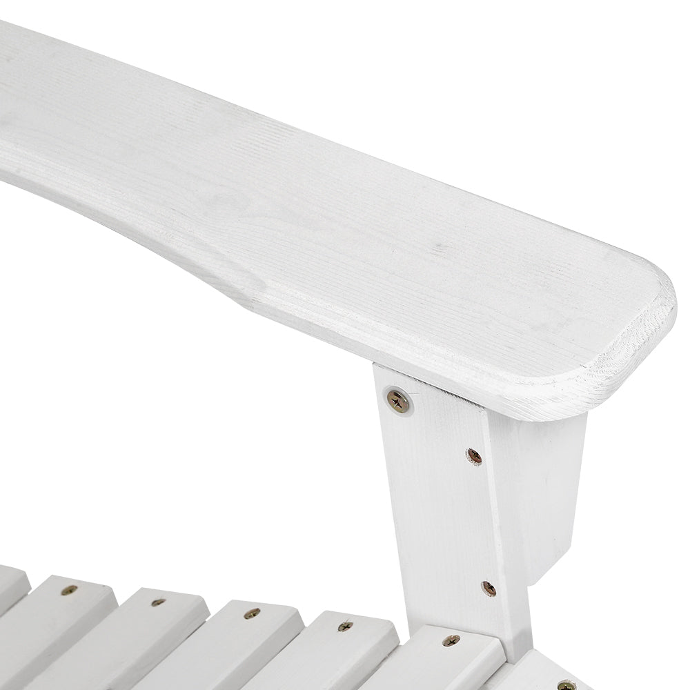 2-Piece White Adirondack Outdoor Table and Chair Set - Durable Wooden Patio Furniture for Beach, Garden, and Backyard Relaxation