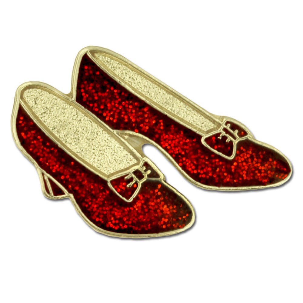 PinMart Glitter Red Dance Shoes Ruby Slippers Enamel Lapel Pin - Elegant Accessory for Dance Performances, Costume Parties & Wizard of Oz Fans