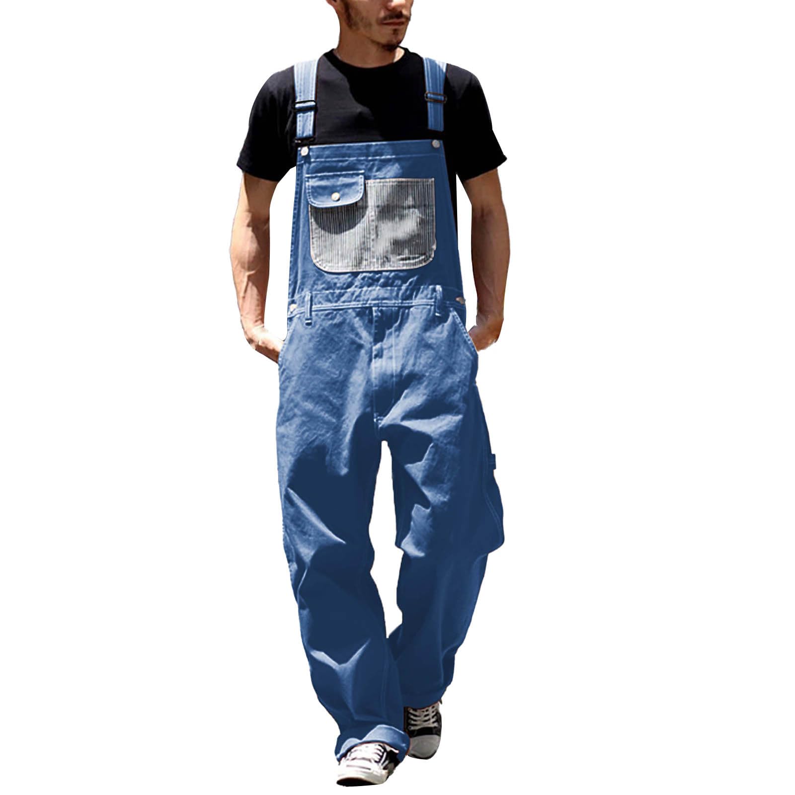 Gefomuofe Men's Loose Fit Vintage Denim Overalls - Adjustable Bib Jumpsuit Workwear for Carpenters & Farmers - Stylish Dungaree Romper for Casual Wear & Outdoor Activities