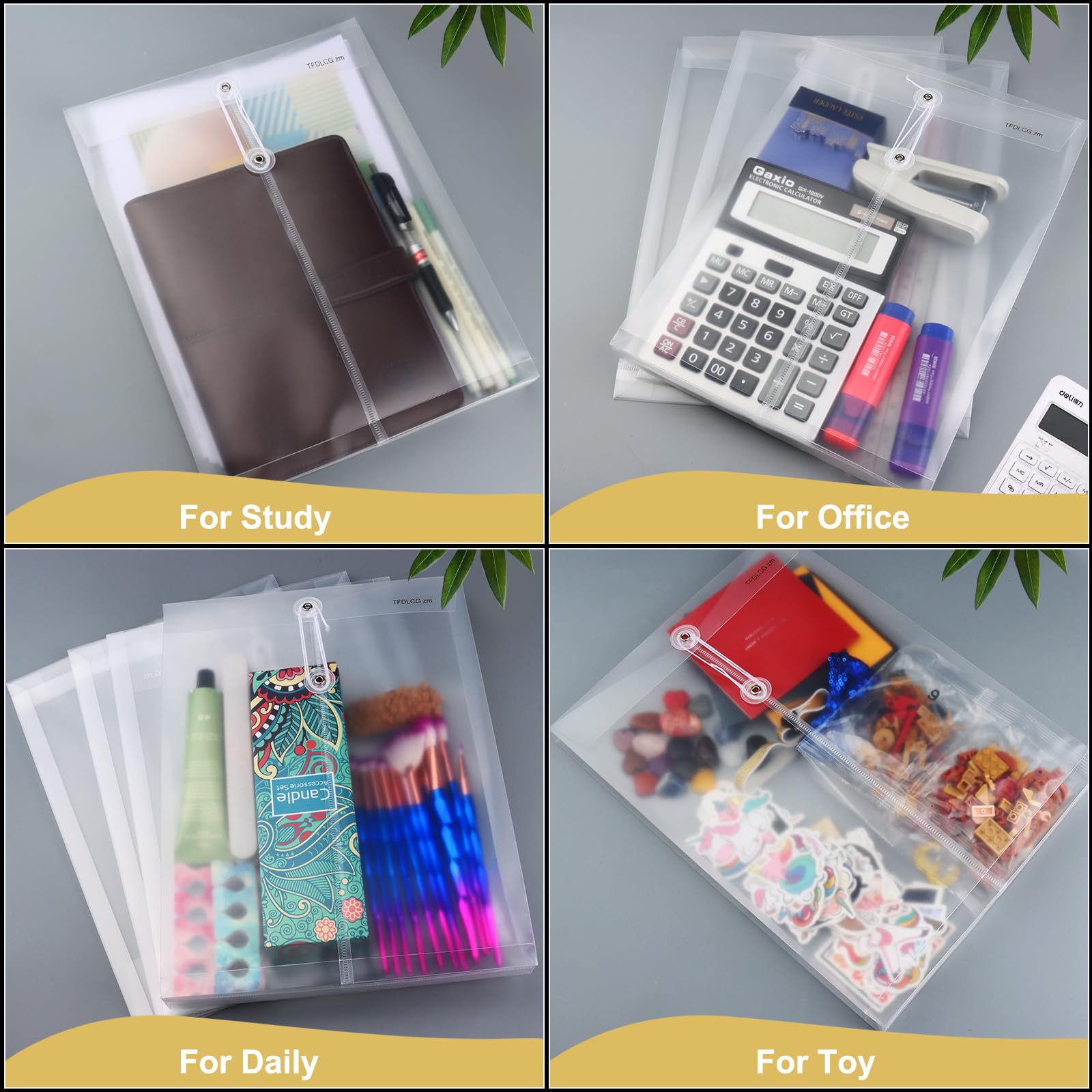 24 Pack Clear Plastic Envelopes with String Closure - A4/US Letter Size Poly Reusable File Folders (1-1/4