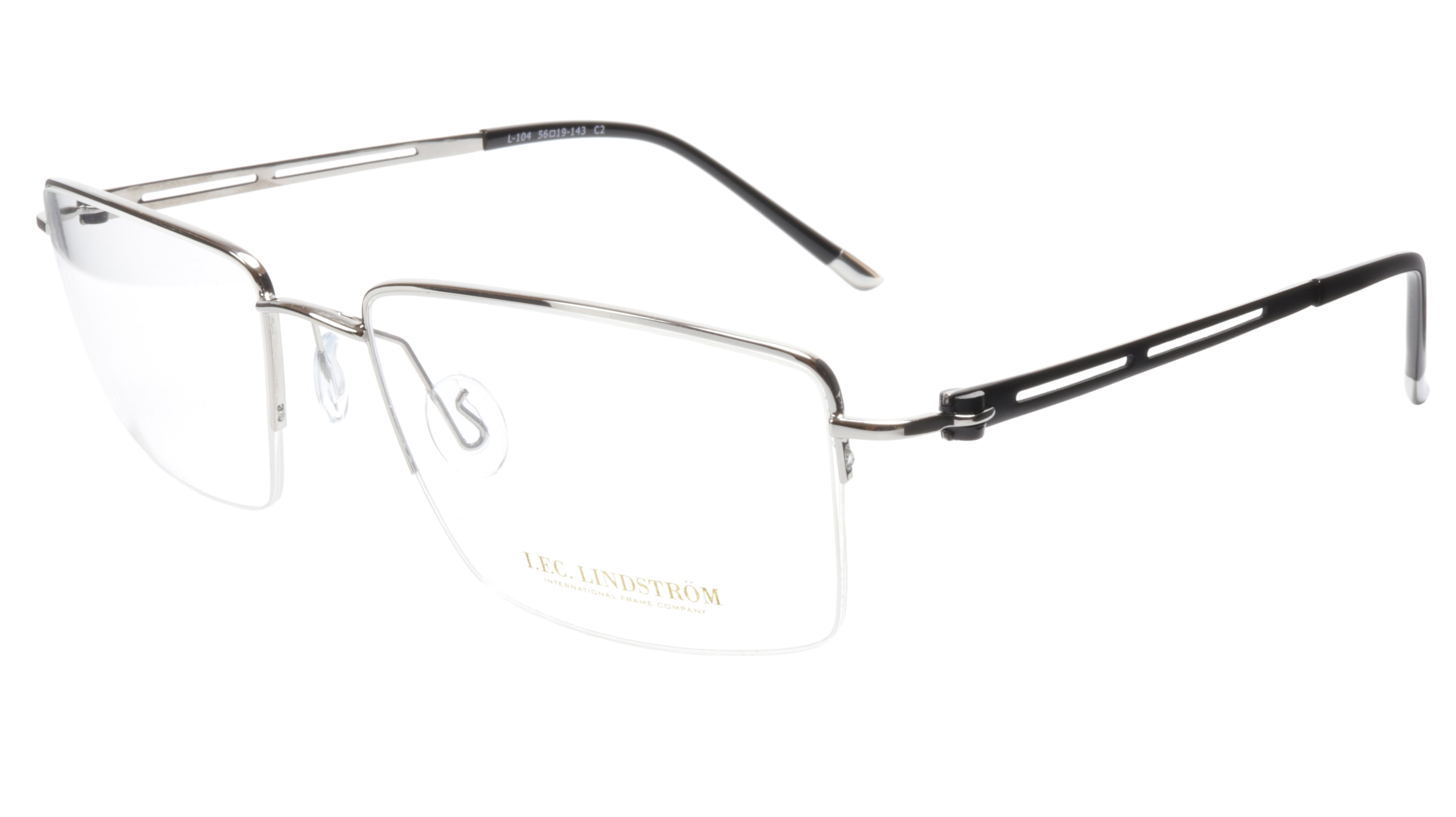 LINDSTROM L 104 C2 Eyeglasses Frame - Premium Metal Silver Black Italian Made (56-19-143, Size 36) | Stylish & Durable for Work, Reading & Everyday Wear