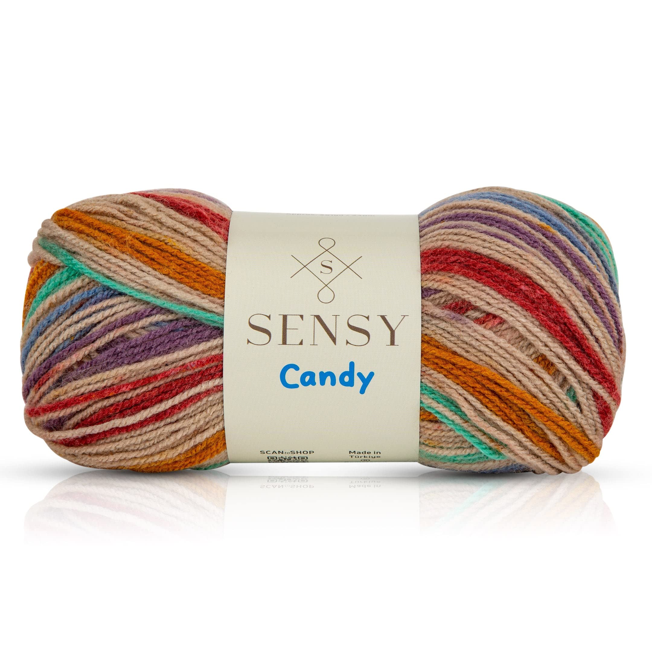 Sensy Candy Yarn - 3.5 oz (100g) 251 Yards Multicolor Crochet Yarn & Knitting Yarn - Light Weight (Gauge 3) Soft Craft Yarn for DIY Projects - Perfect for Scarves, Hats, Baby Blankets and Home Decor (5844)