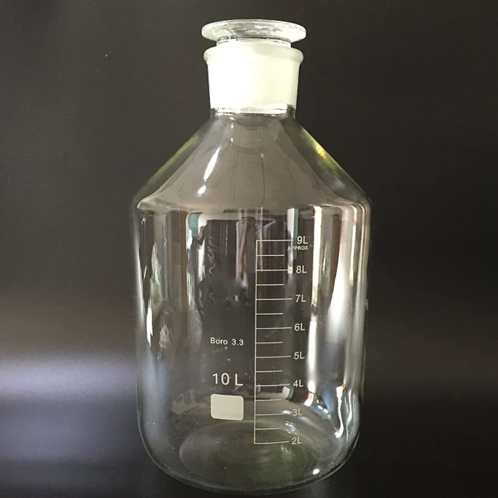 10L (10000ml) Narrow Mouth Borosilicate Glass Reagent Bottle with Standard Ground Glass Stopper - Lab Grade Chemical Storage Solution for Laboratories, Schools & Home Science Experiments