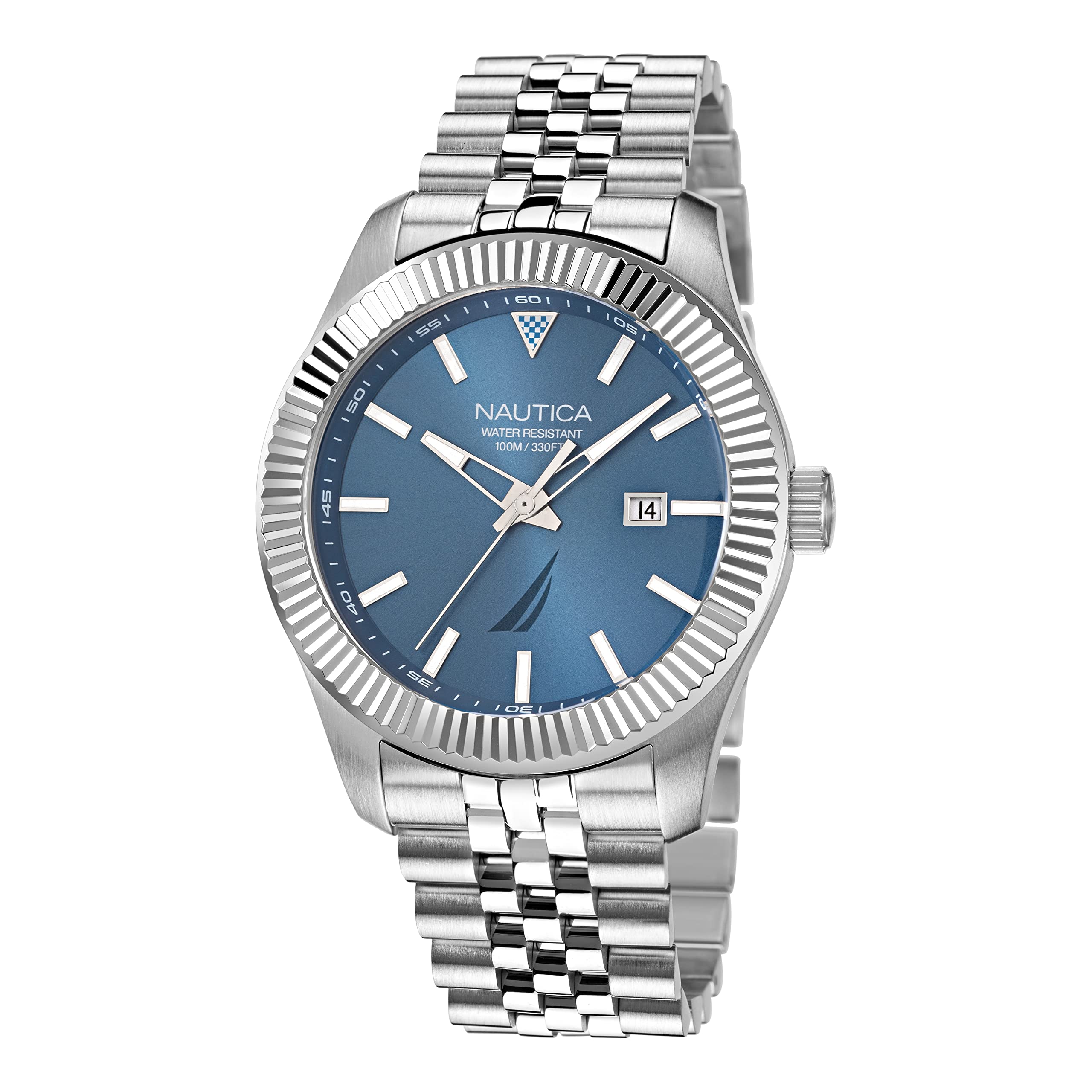 Nautica Men's Pacific Beach Watch with Date - Blue & Silver Stainless Steel Watch for Men - Waterproof Casual & Dress Watch for Swimming, Office, and Everyday Wear