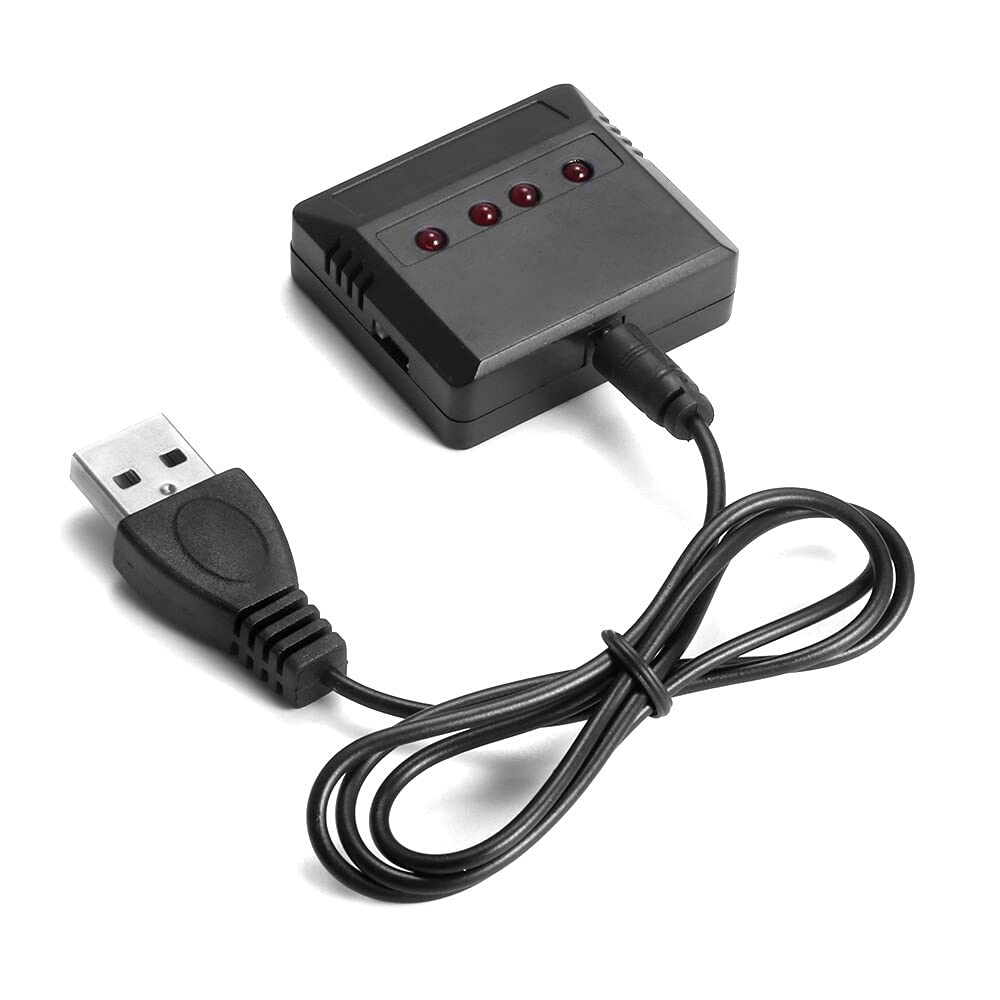 4-in-1 RC Drone Charger for 3.7V Lipo Battery - Replacement Charging Accessory for RC Helicopters, Airplanes & Quadcopters (Black) | Perfect for Remote Control Toy Maintenance & Quick Charging