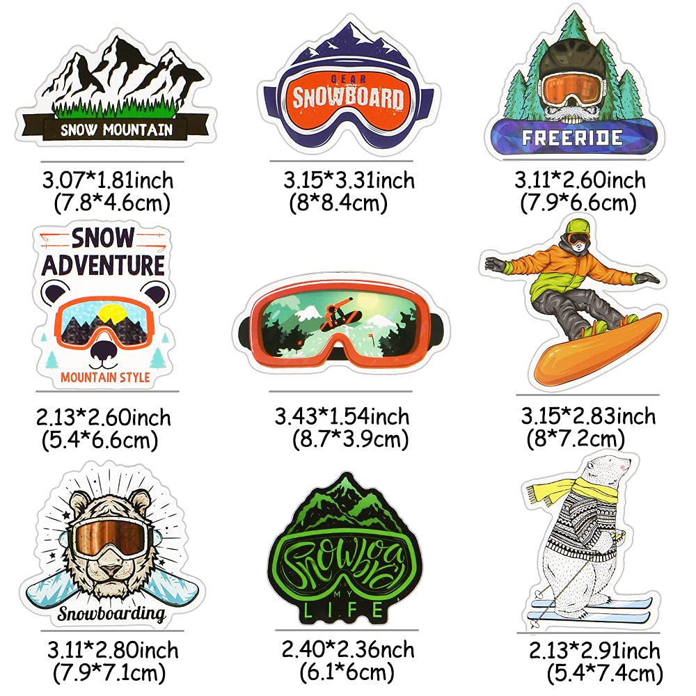 50pcs Ski & Snowboard Stickers for Kids - Waterproof Vinyl Decals for Helmets, Laptops, Water Bottles - Perfect for Winter Sports Gear & School Supplies (Snowboard Style)