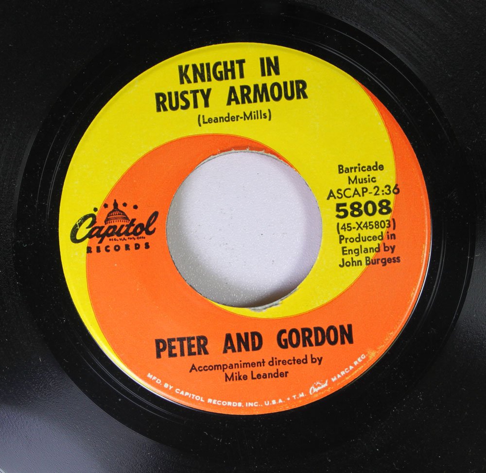 Peter and Gordon - Knight In Rusty Armor / The Flower Lady 45 RPM Vinyl Record - Classic 1960s British Pop Music - Perfect for Vintage Music Collectors & Retro Home Decor