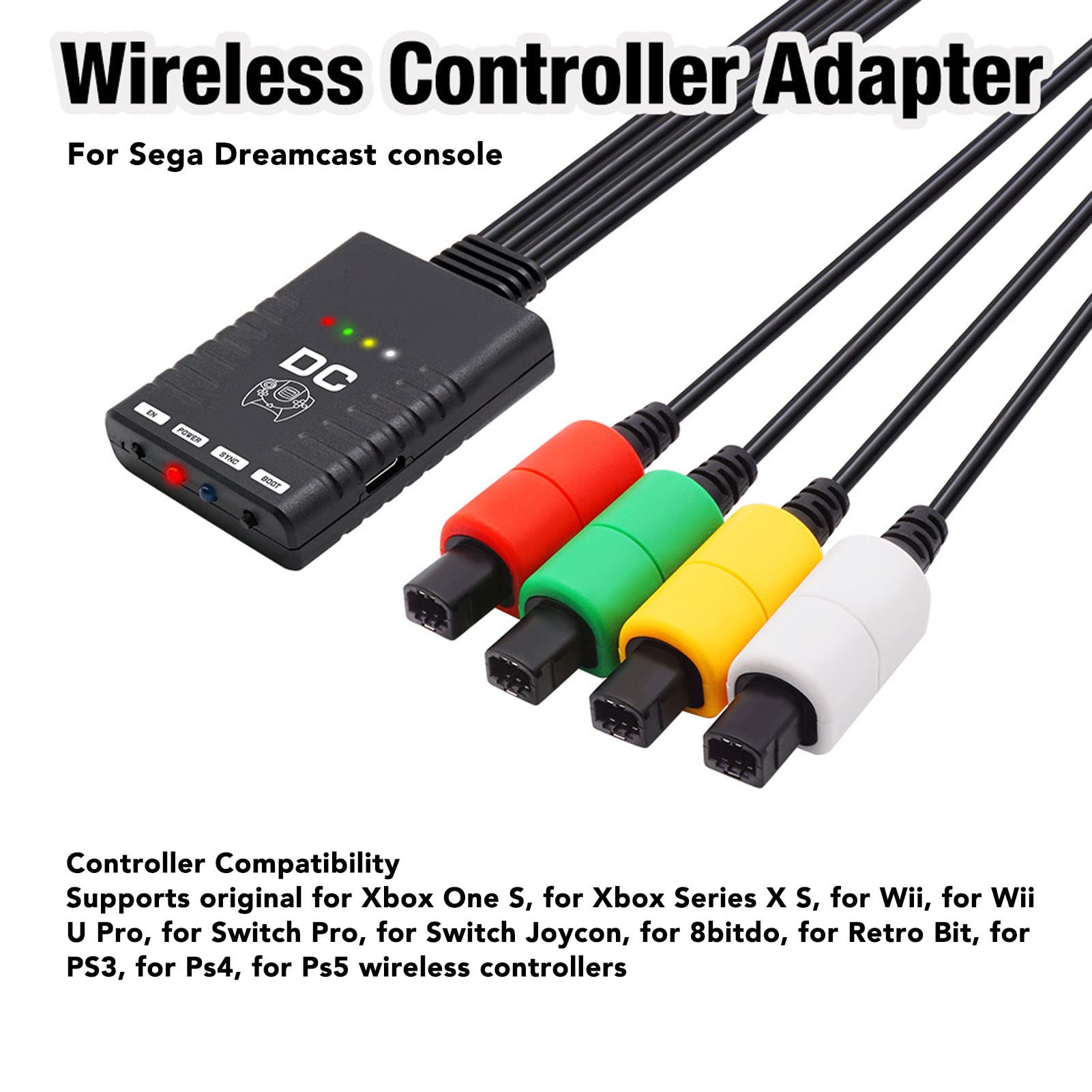 Wireless Bluetooth Controller Adapter for Dreamcast Console - 4 Player Gamepad Converter with LED Indicator - Compatible with Nintendo Switch, PC, and Retro Gaming - Perfect for Multiplayer Gaming and Home Entertainment
