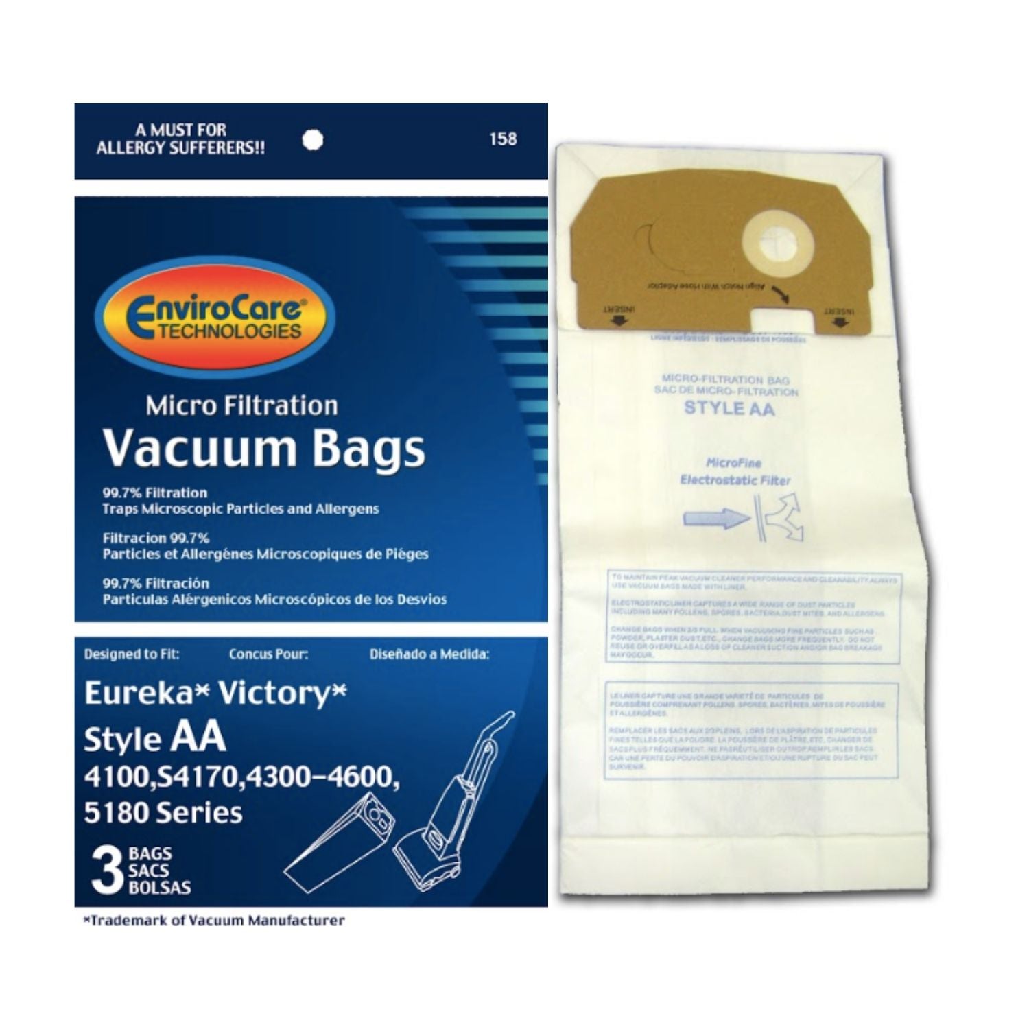 Eureka AA Vacuum Cleaner Bags (3 Pack) - Compatible with Eureka AA Models - Dust Bags for Powerful Suction - Perfect for Home Cleaning & Pet Hair Removal