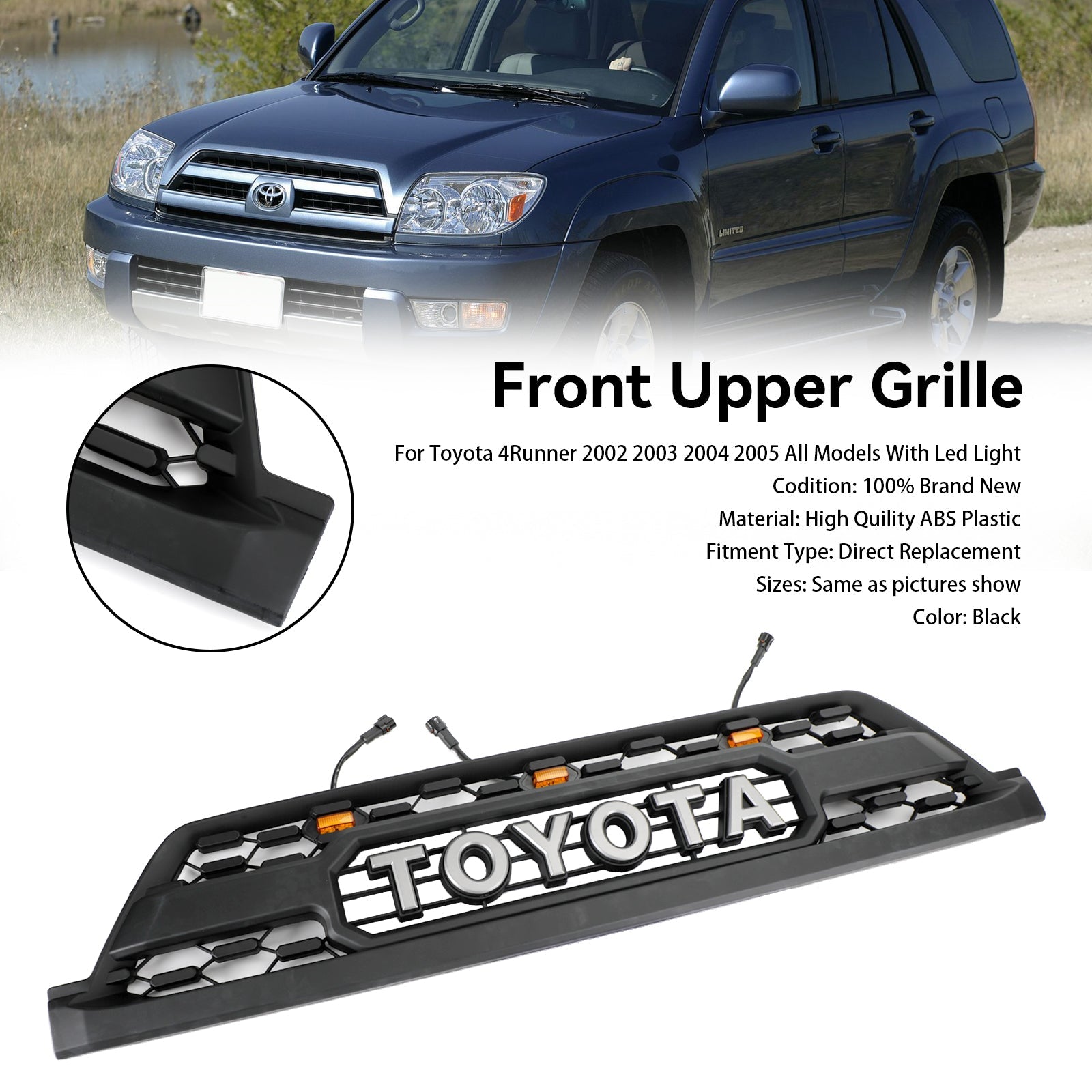 02-05 Toyota 4Runner TRD PRO Style Front Bumper Grille with Amber Lights & Toyota Letter - Off-Road Upgrade for Adventure & Truck Customization