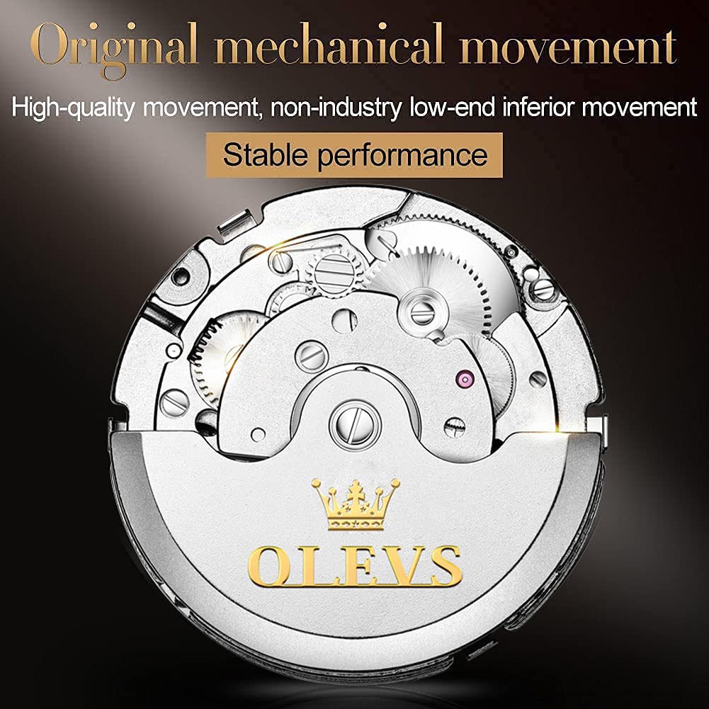 OLEVS Men's Automatic Self-Winding Tourbillon Watch - Luxury Mechanical Dress Watch with Stainless Steel Band, Luminous Hands & Waterproof - Perfect for Business, Formal Events & Everyday Wear