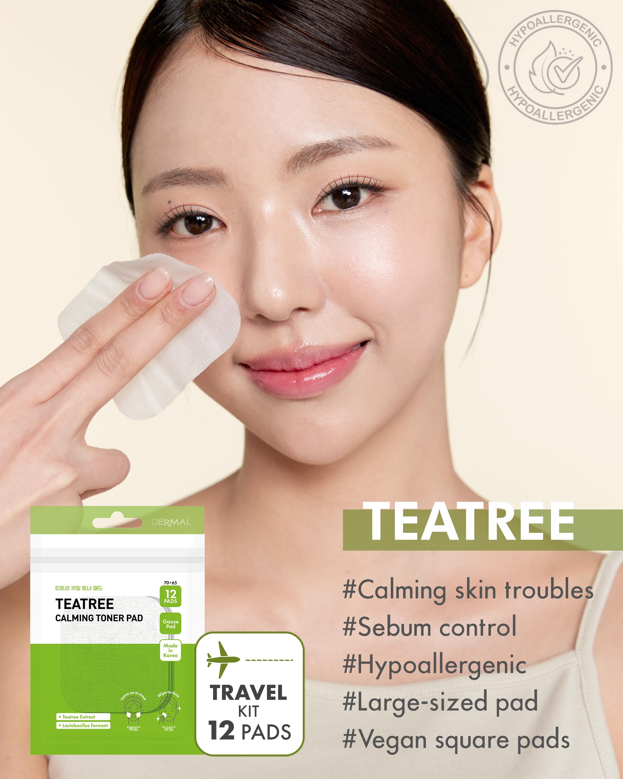 Dermal Tea Tree Calming Toner Pads & Vitamin Toner Pads Travel Kit Set - Soothing Acne Treatment for Oily & Sensitive Skin | Perfect for Travel, Gym & On-the-Go Skincare