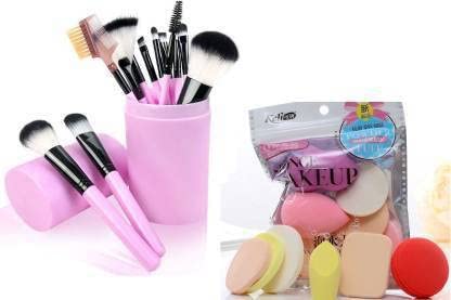 SUNISA 12-Piece Pink Makeup Brush Set with Soft Synthetic Bristles, Storage Case & 6-in-1 Makeup Sponges (19-Piece Bundle) - Perfect for Professional Makeup Artists, Beauty Enthusiasts & Travel Makeup Kits