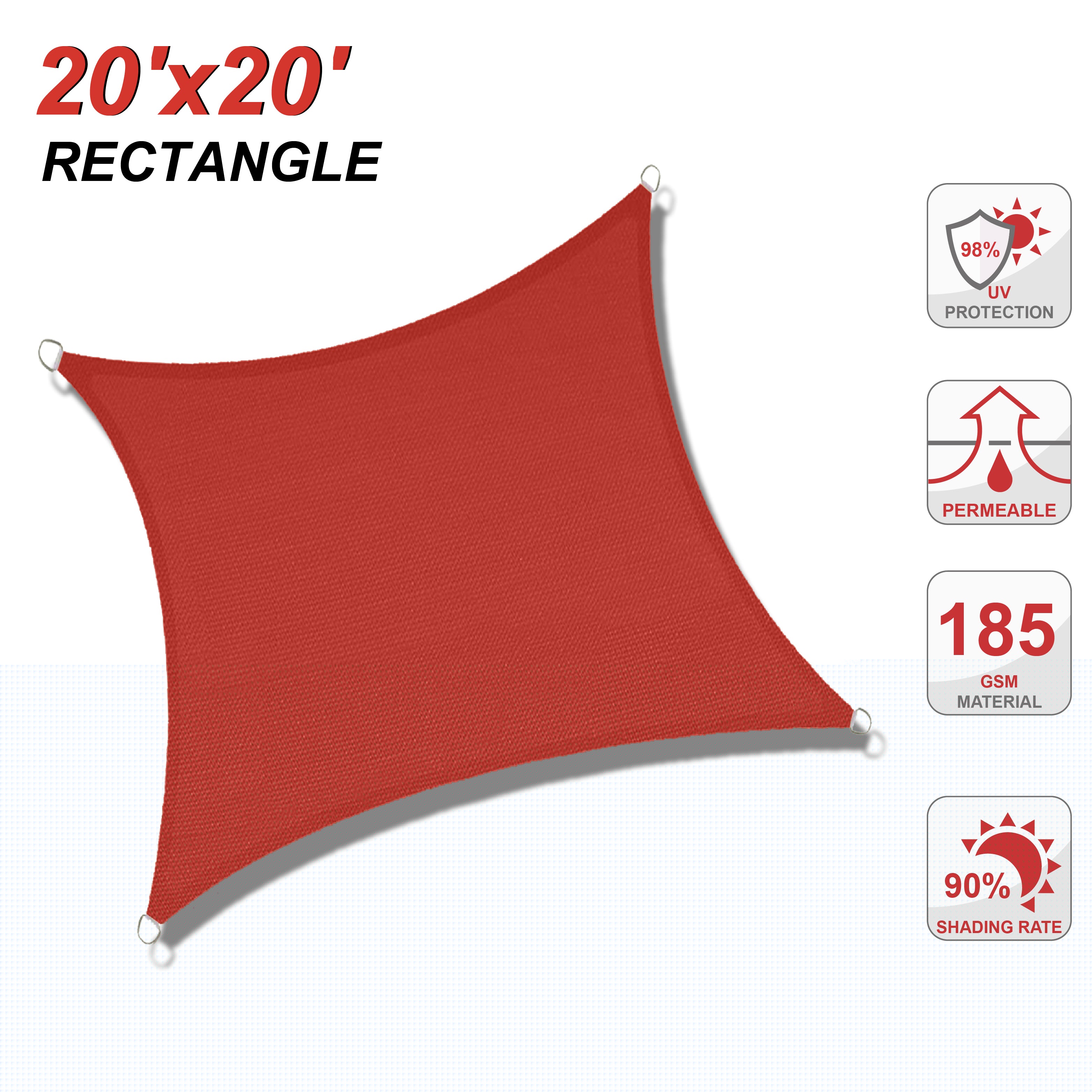 ABC CANOPY UV Block Sun Shade Sail for Patio, Deck, Backyard - Rectangle Outdoor Sun Protection for Garden, Pool & Play Area