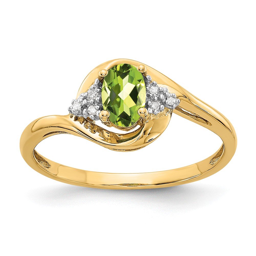 14K Yellow Gold Diamond & Peridot Green August Birthstone Engagement Ring (0.21 CTTW) - Perfect for Proposals, Anniversaries & Special Occasions