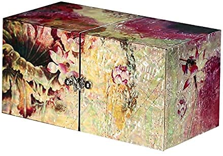 Japanese Pearl Jewelry Box & Organizer - Ancient Mystique Decorative Art Gift for Women, Perfect for Necklace & Ring Storage - Great for Birthday, Anniversary & Wedding Presents (Red Lotus Design)